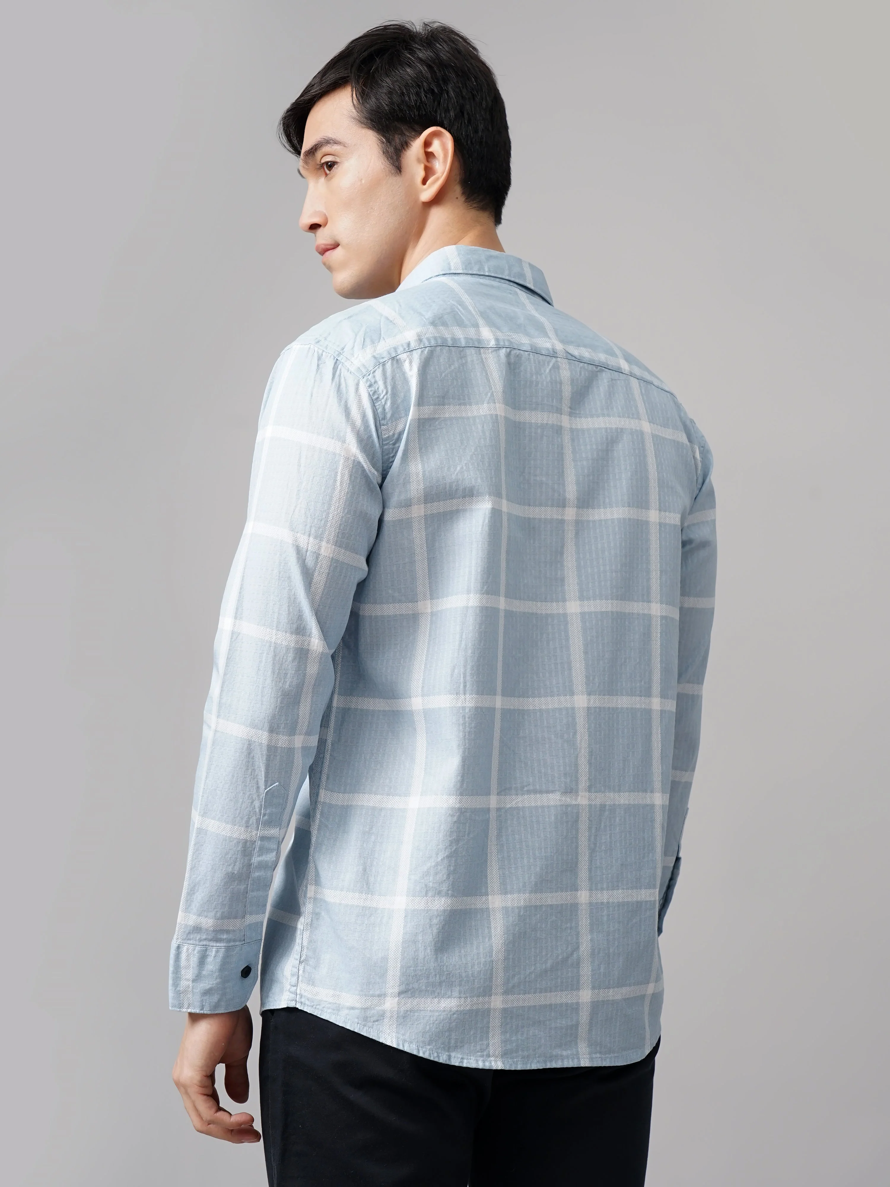 Men Argon Checks Blue Shirt - Image 3