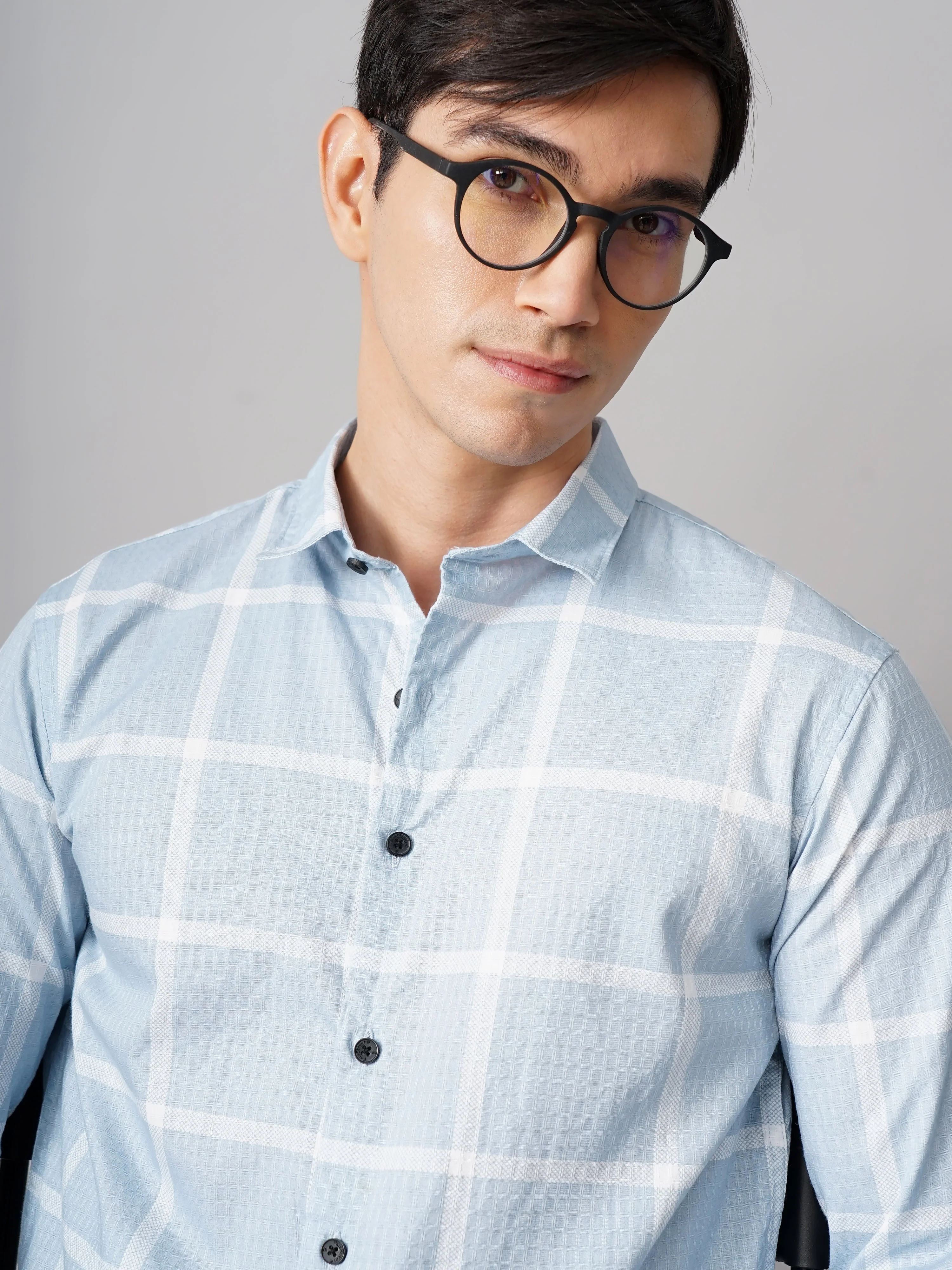 Men Argon Checks Blue Shirt - Image 4