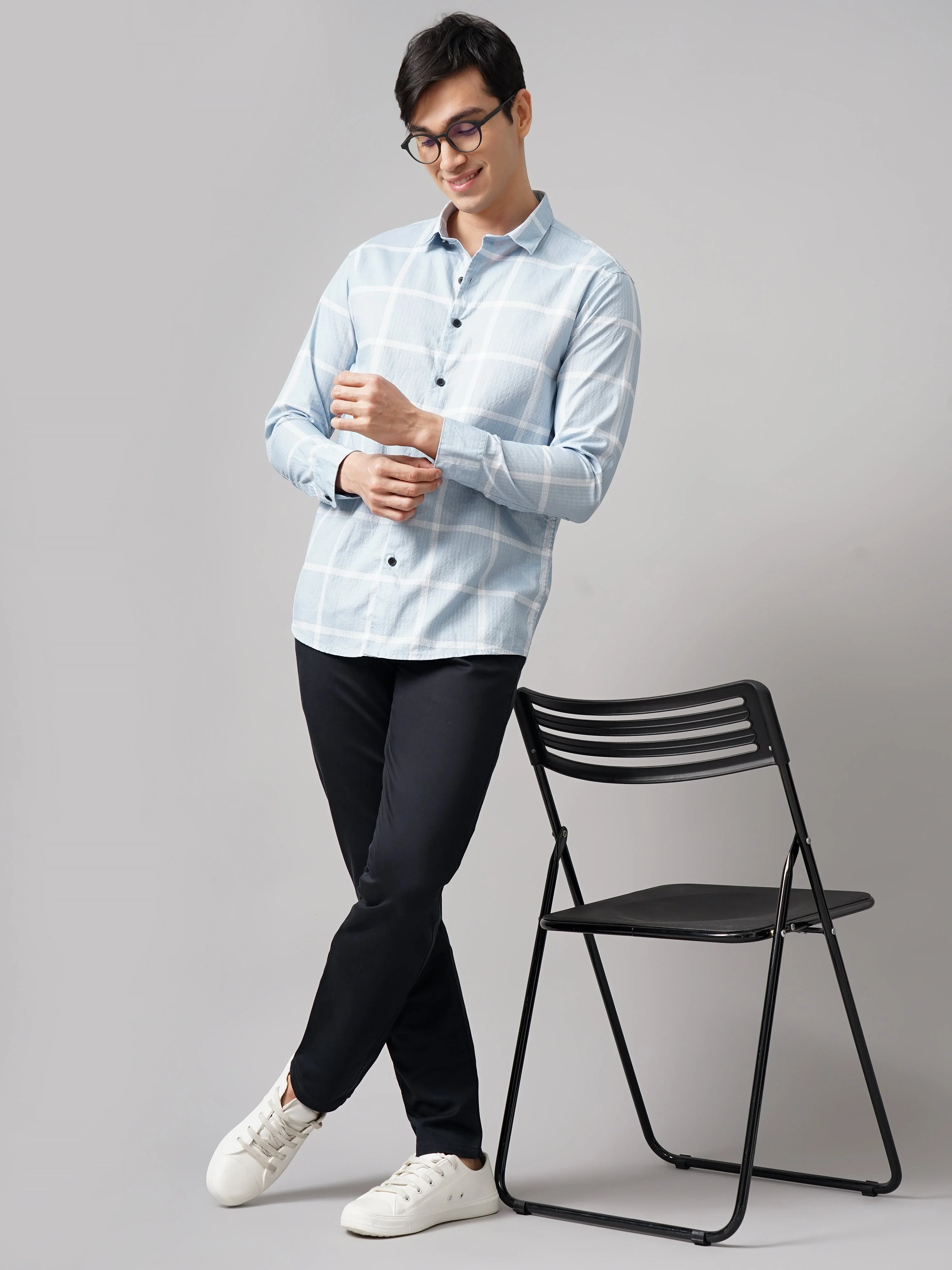 Men Argon Checks Blue Shirt - Image 5