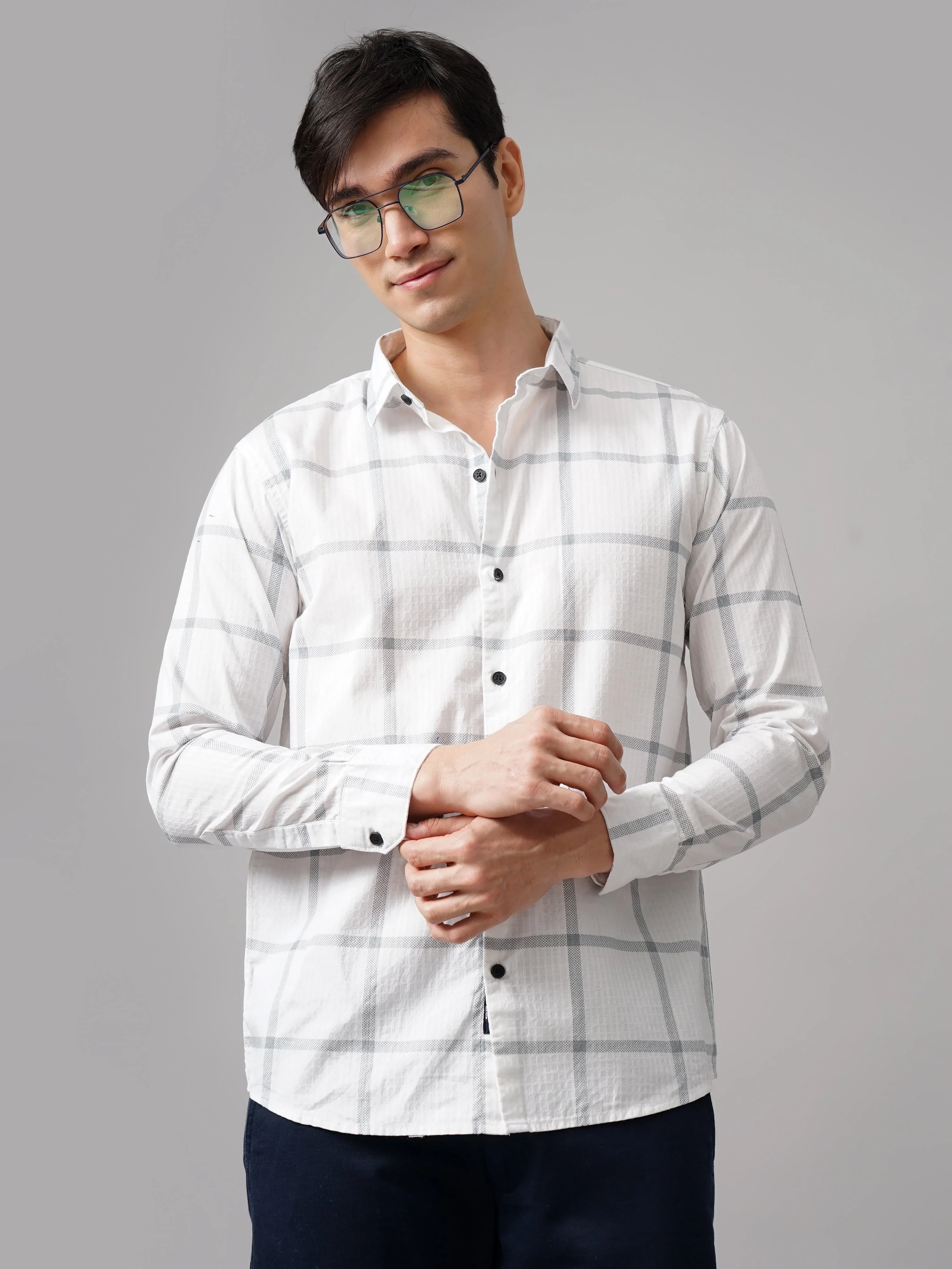 Men Argon Checks White Shirt - Image 2