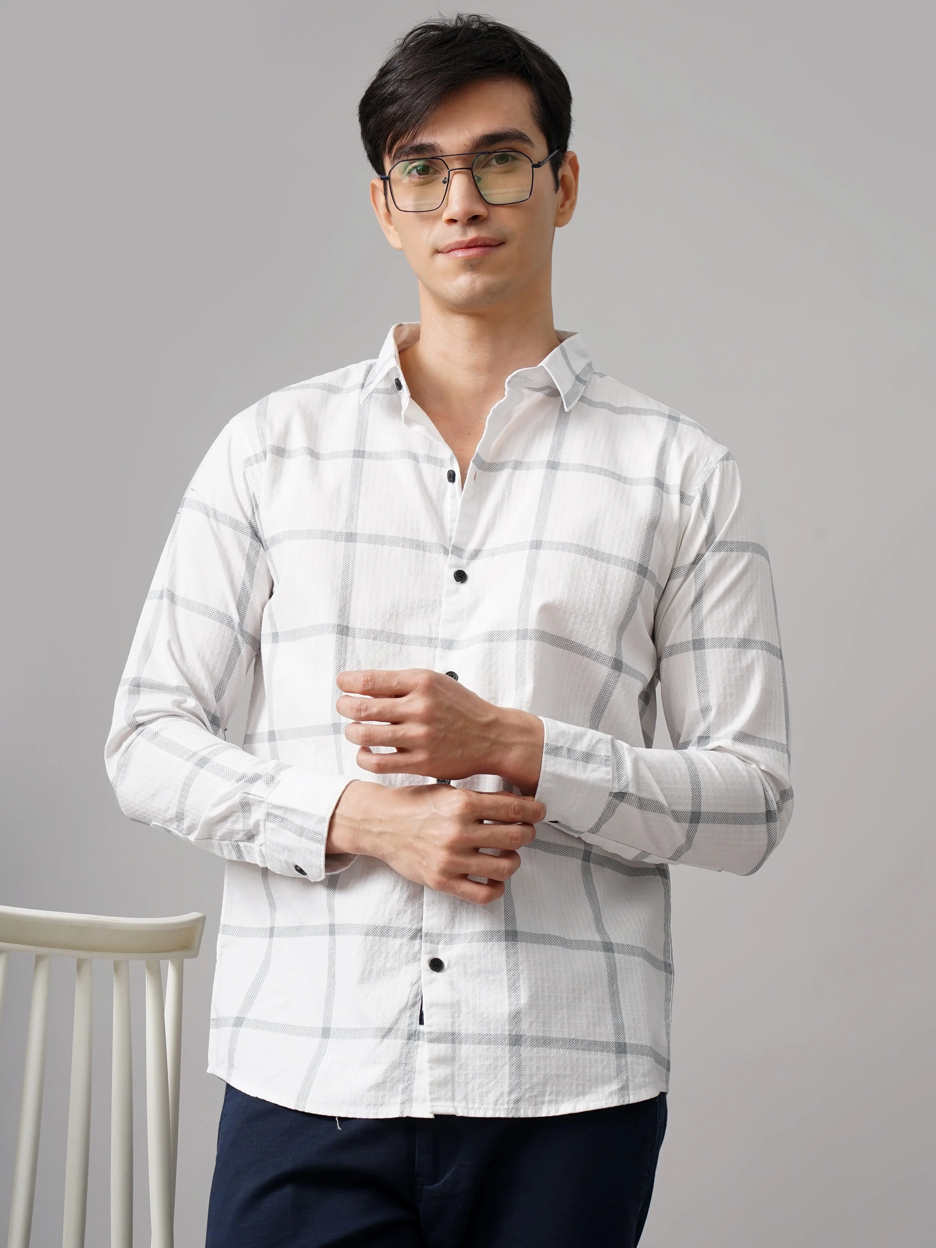 Men Argon Checks White Shirt - Image 4