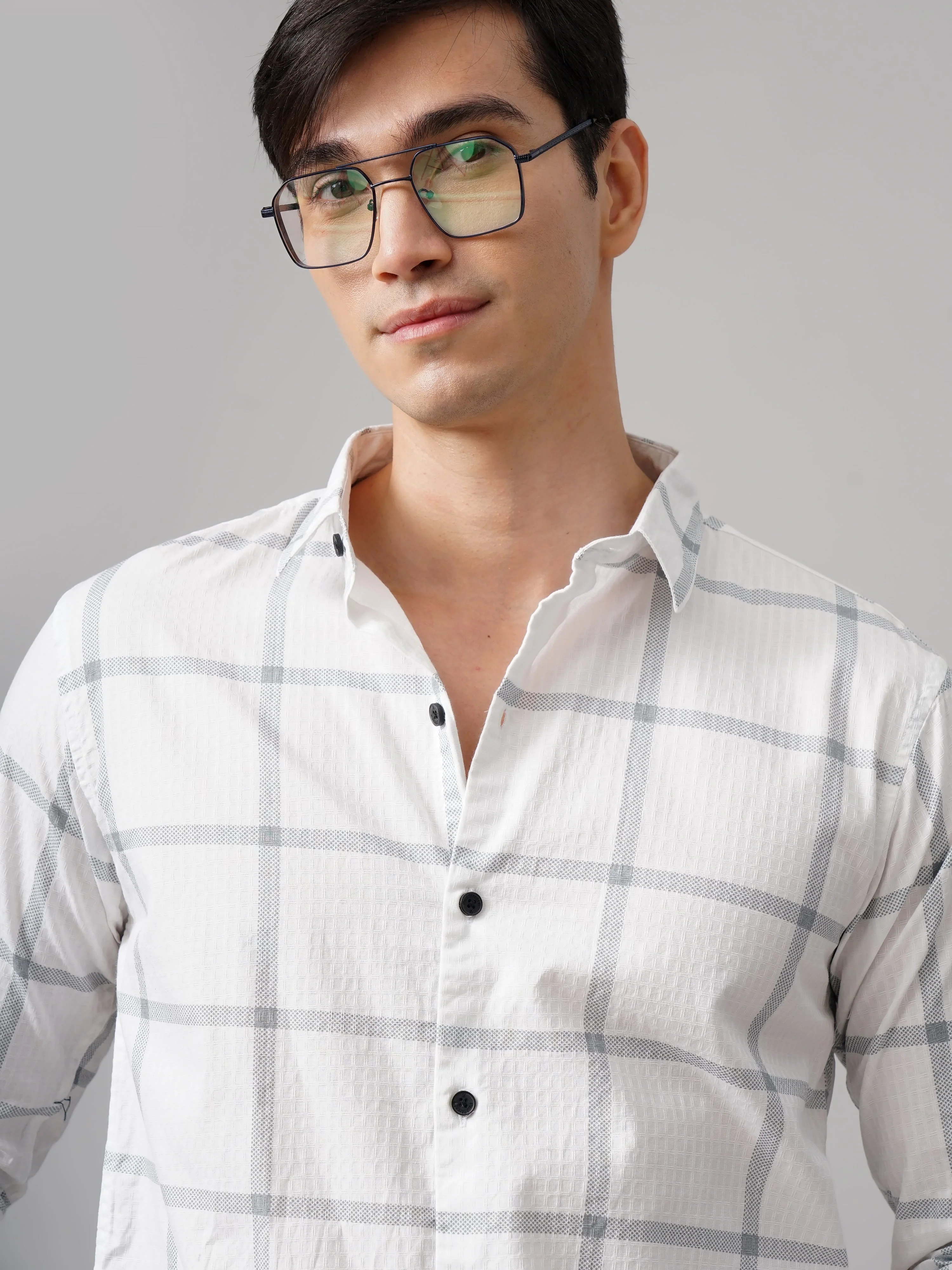 Men Argon Checks White Shirt - Image 5