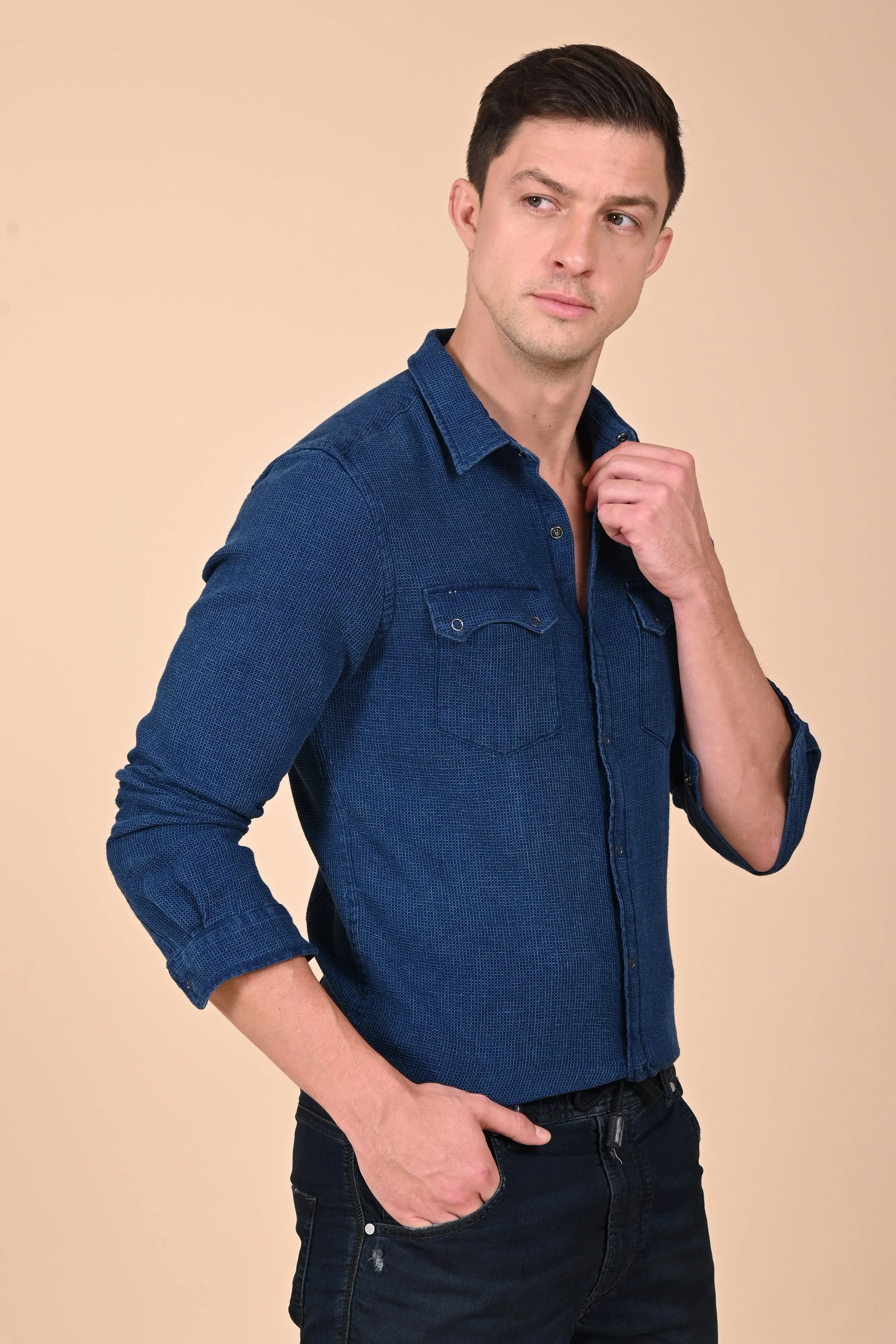 Men Arianna Indigo Dobby Shirt Blue - Image 3