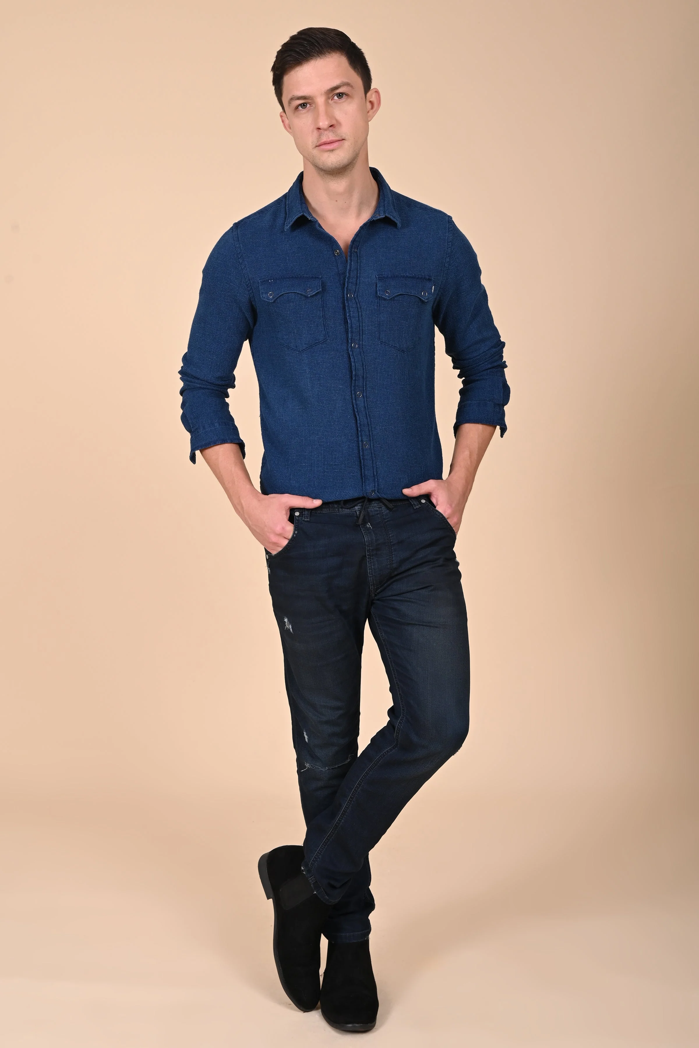 Men Arianna Indigo Dobby Shirt Blue - Image 4
