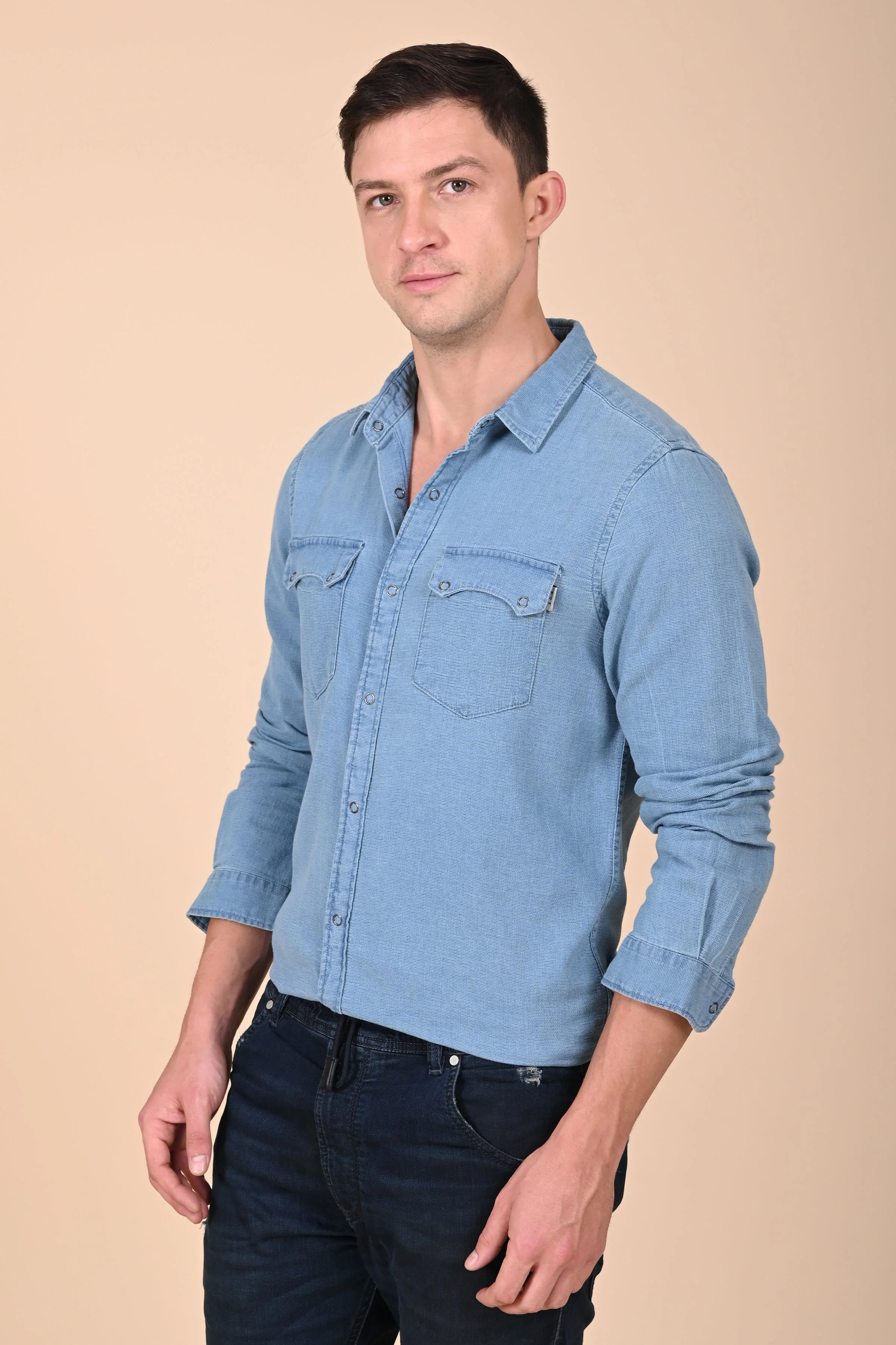 Men Arianna Indigo Dobby Shirt Light Blue - Image 2