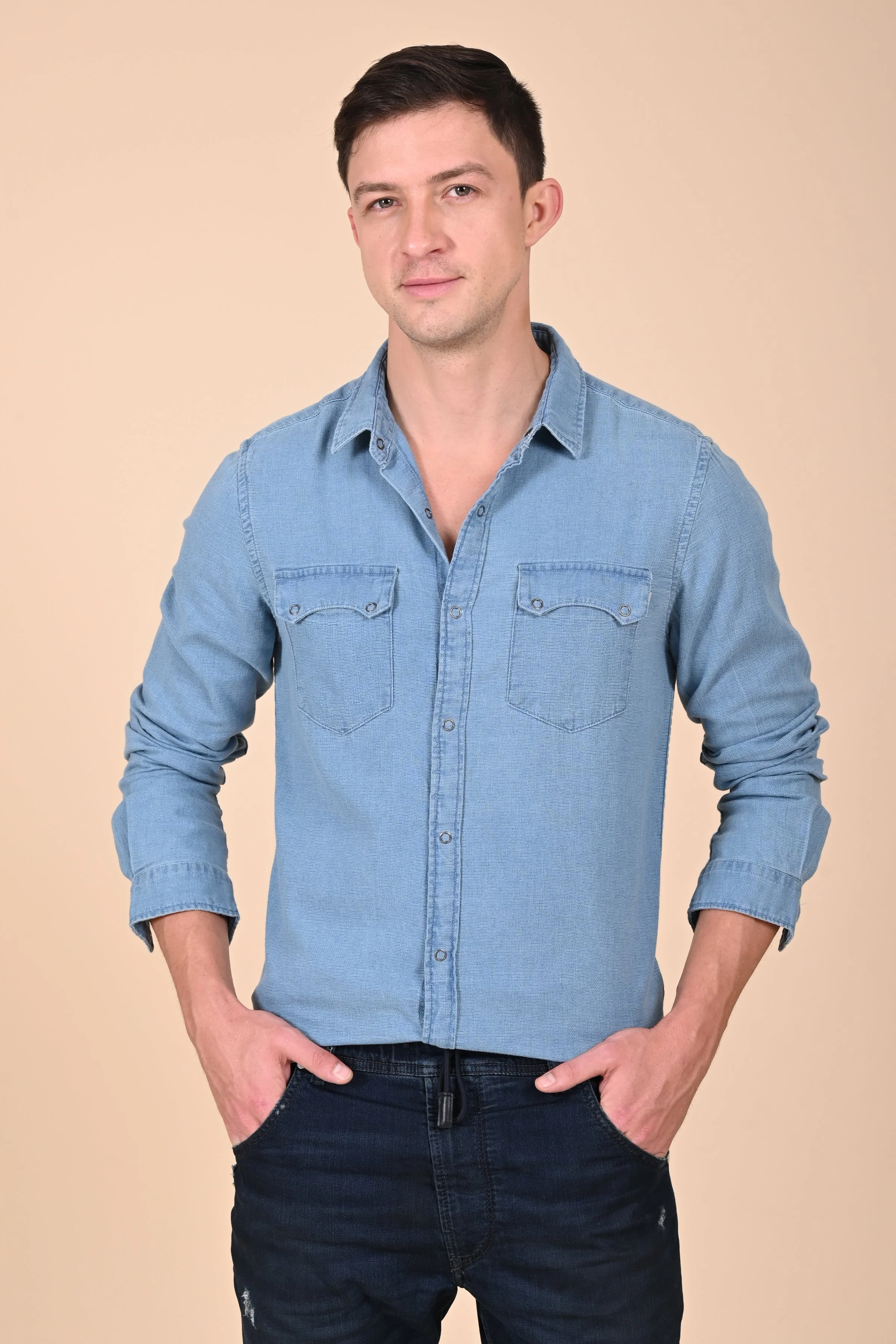 Men Arianna Indigo Dobby Shirt Light Blue - Image 3