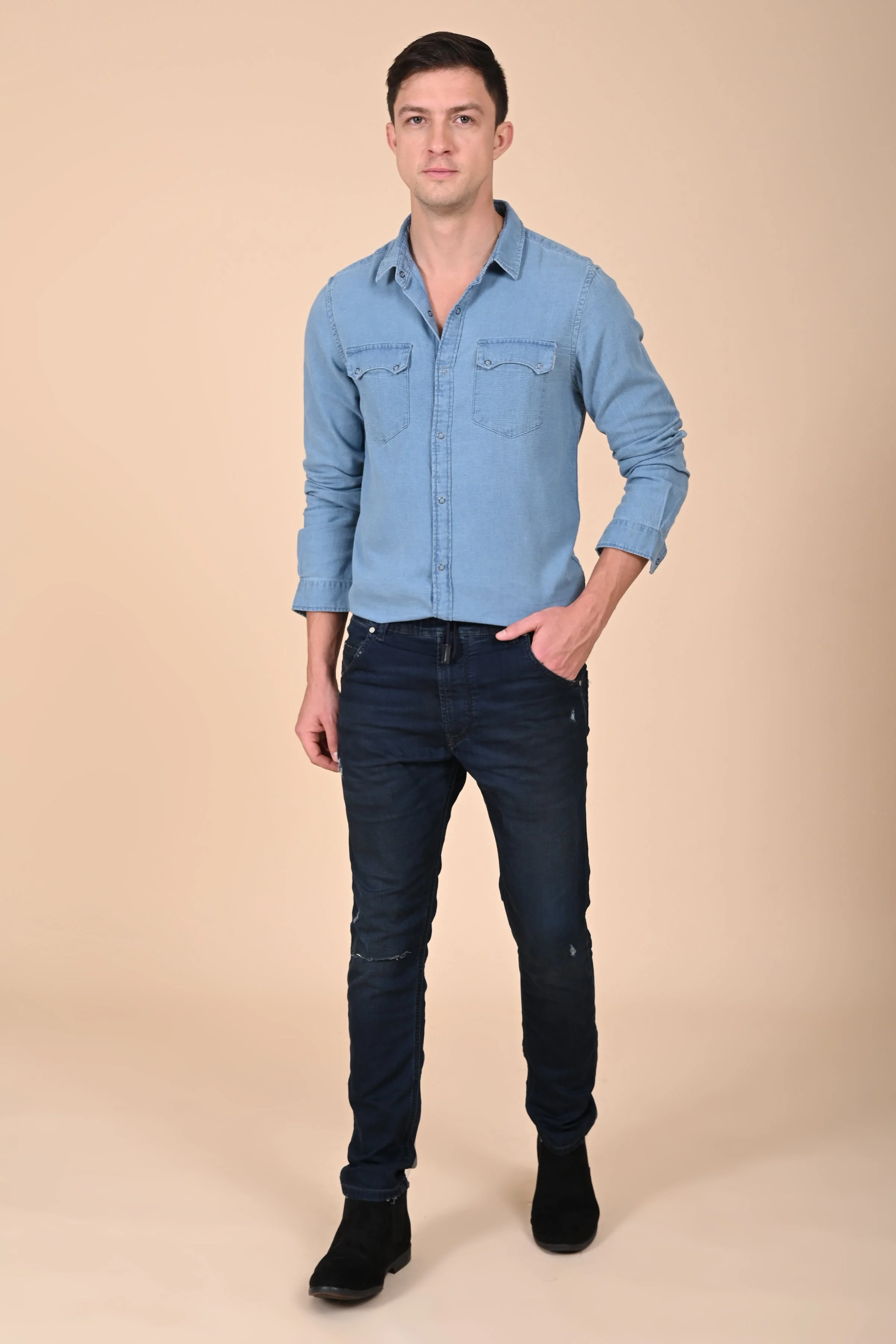 Men Arianna Indigo Dobby Shirt Light Blue - Image 4
