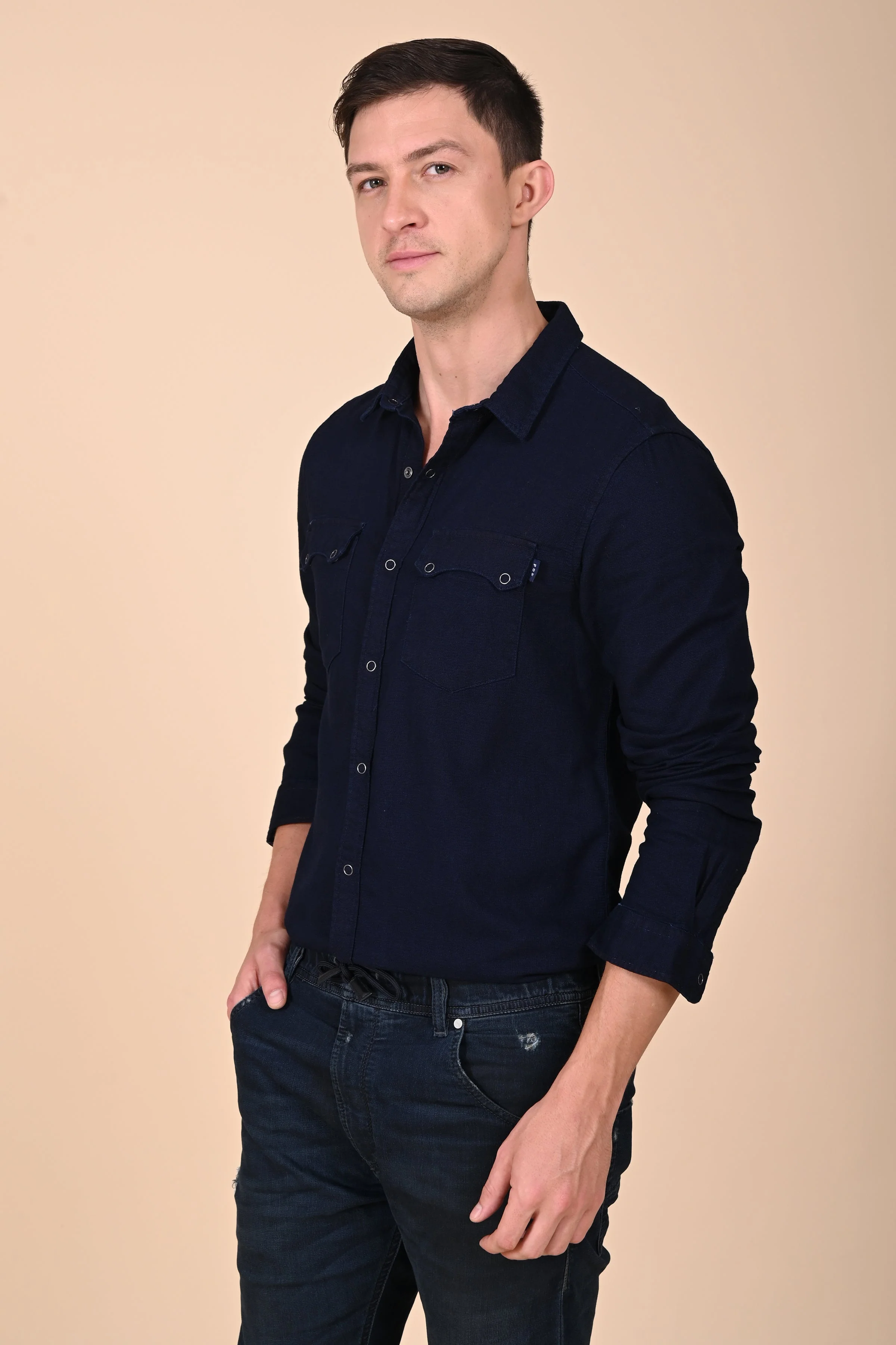 Men Arianna Indigo Dobby Shirt Navy - Image 3