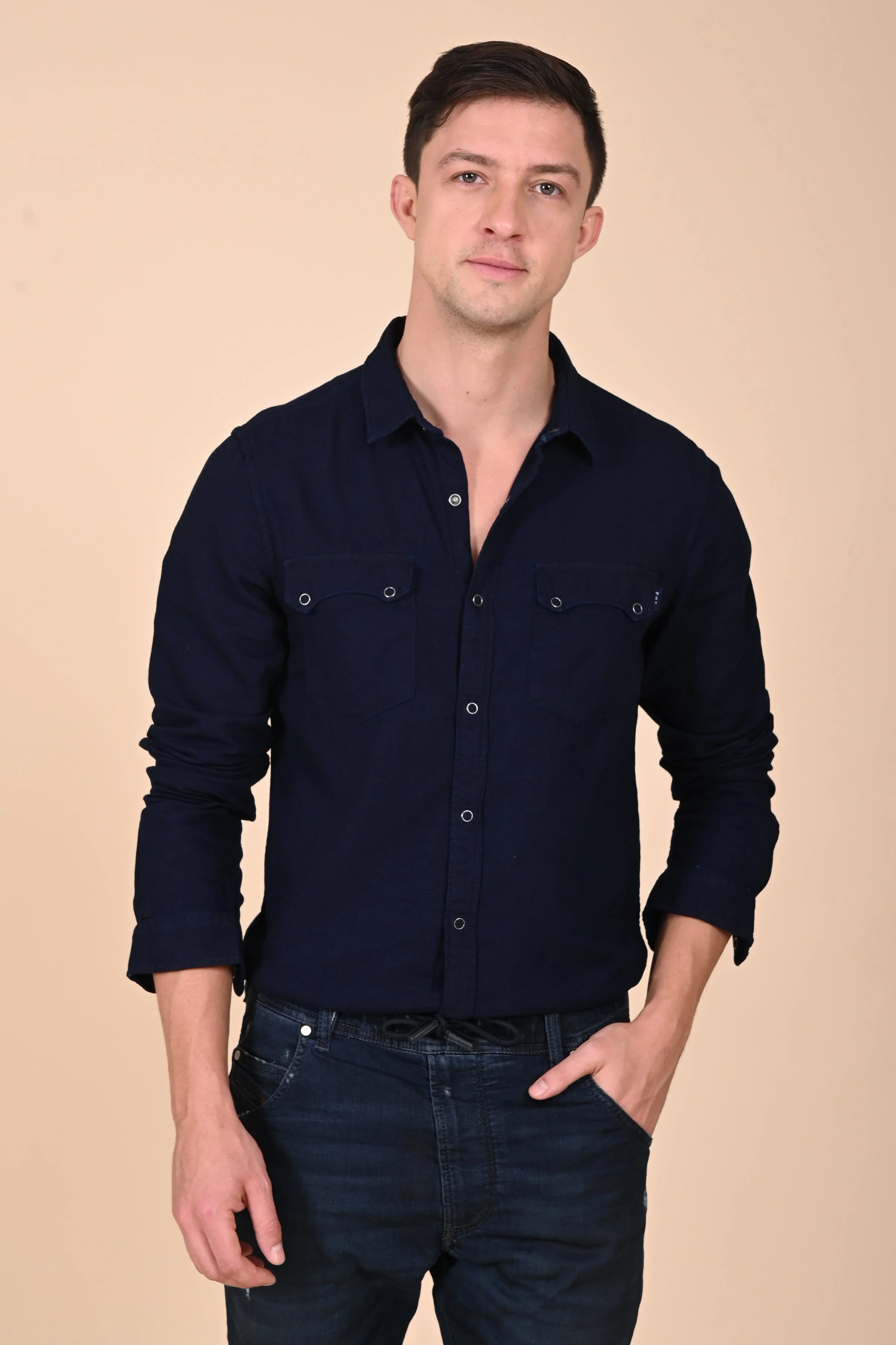 Men Arianna Indigo Dobby Shirt Navy - Image 4