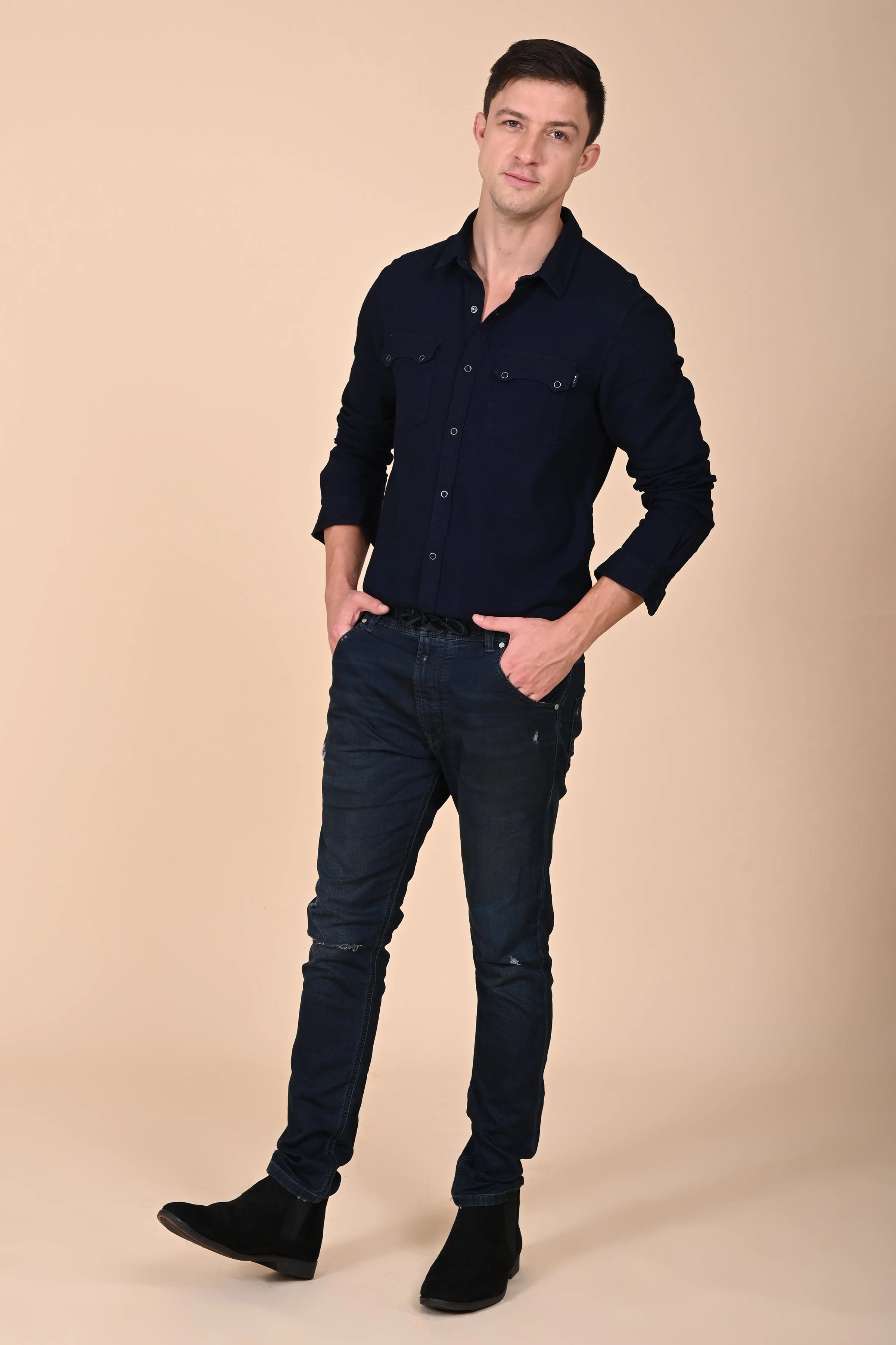 Men Arianna Indigo Dobby Shirt Navy - Image 5