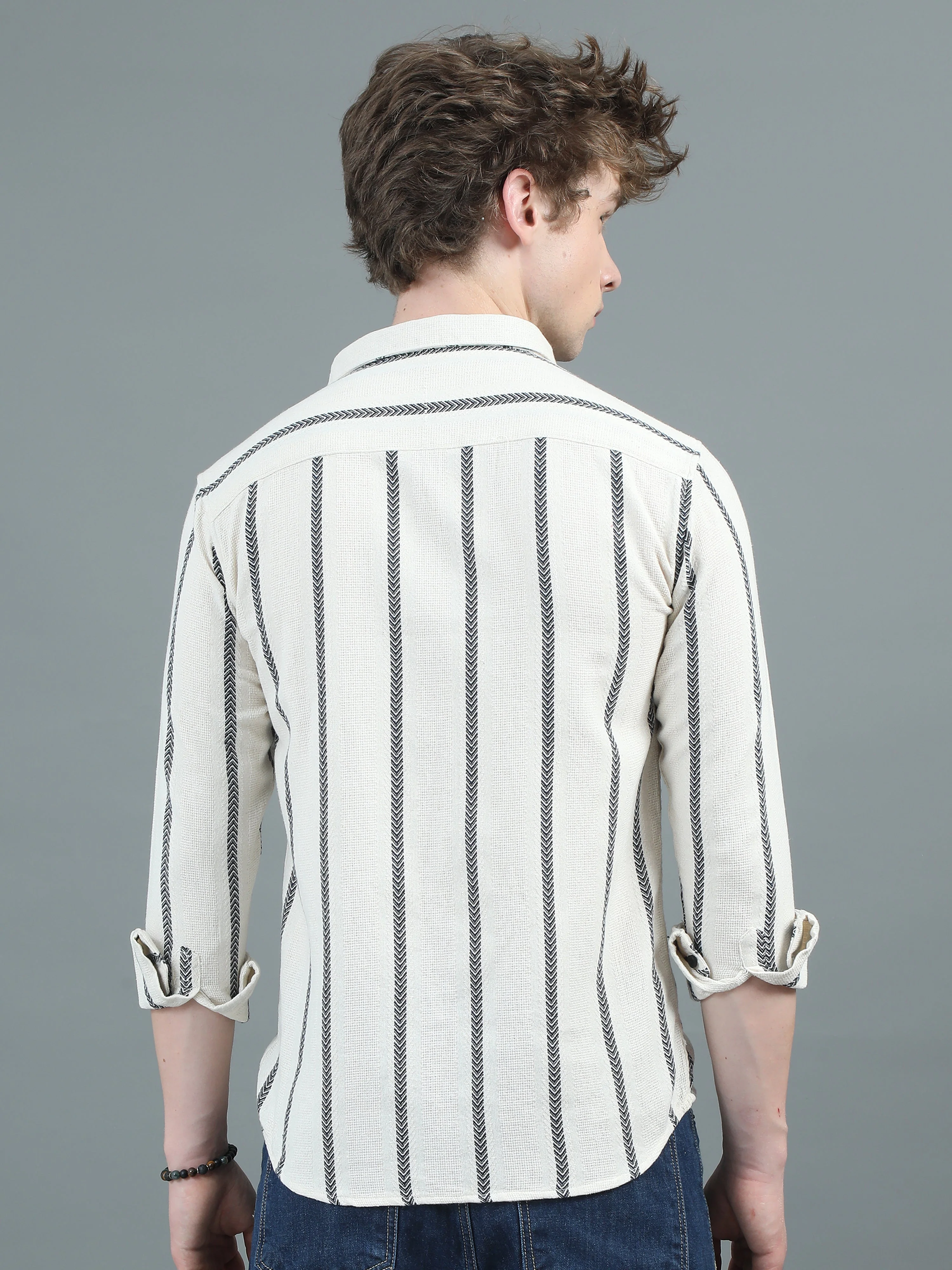 Men Arica Beige Striped Shirt - Image 2