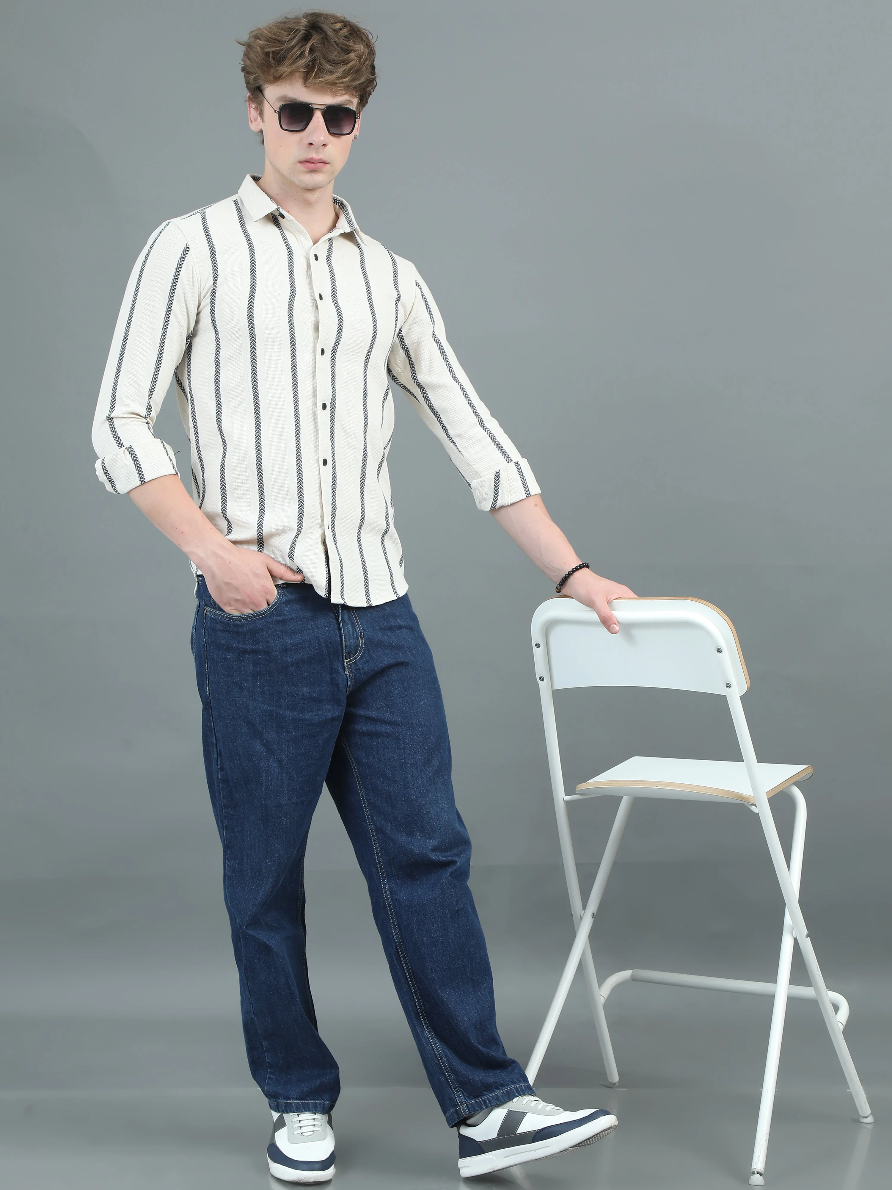 Men Arica Beige Striped Shirt - Image 4