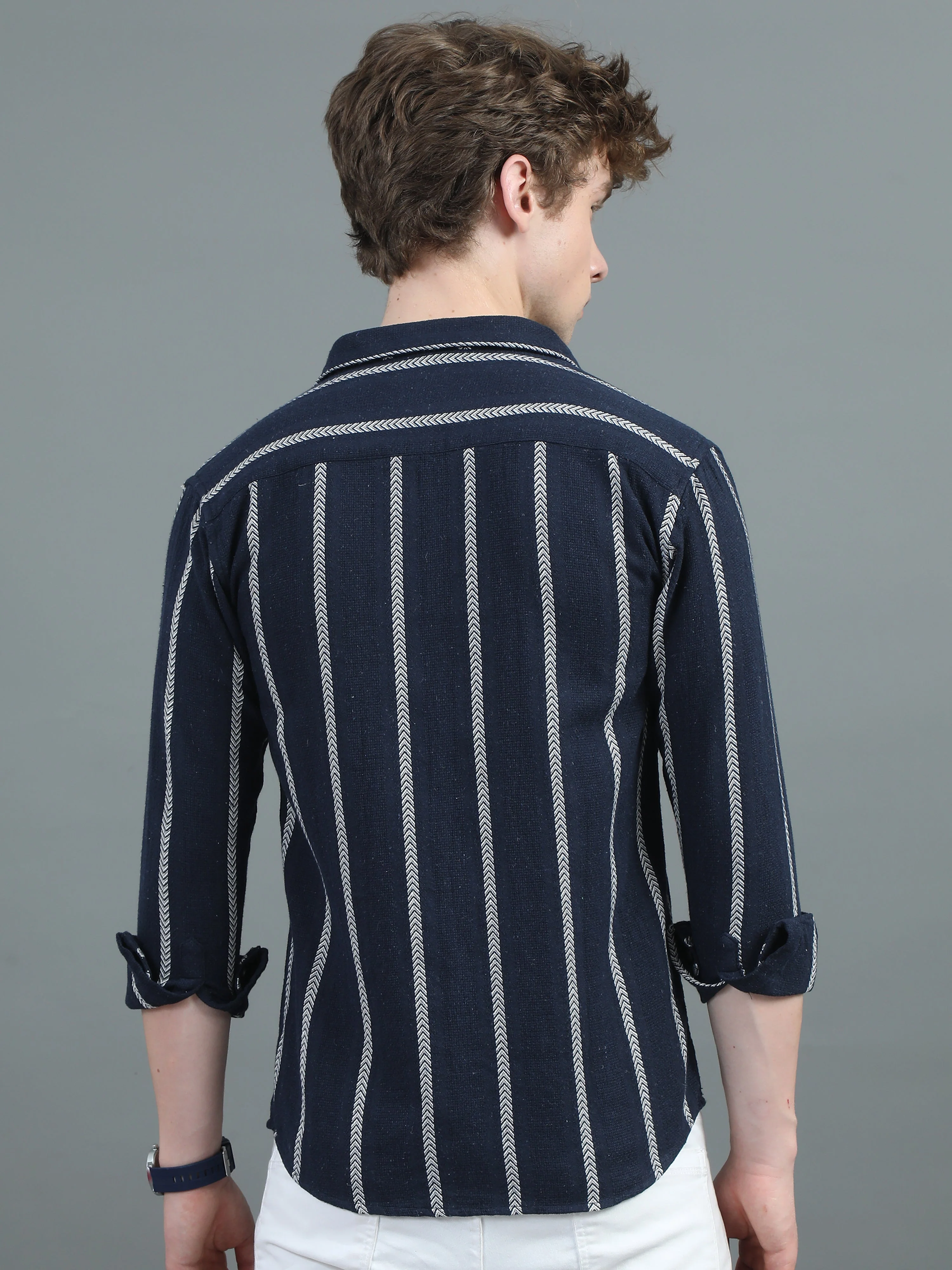 Men Arica Navy Striped Shirt - Image 2