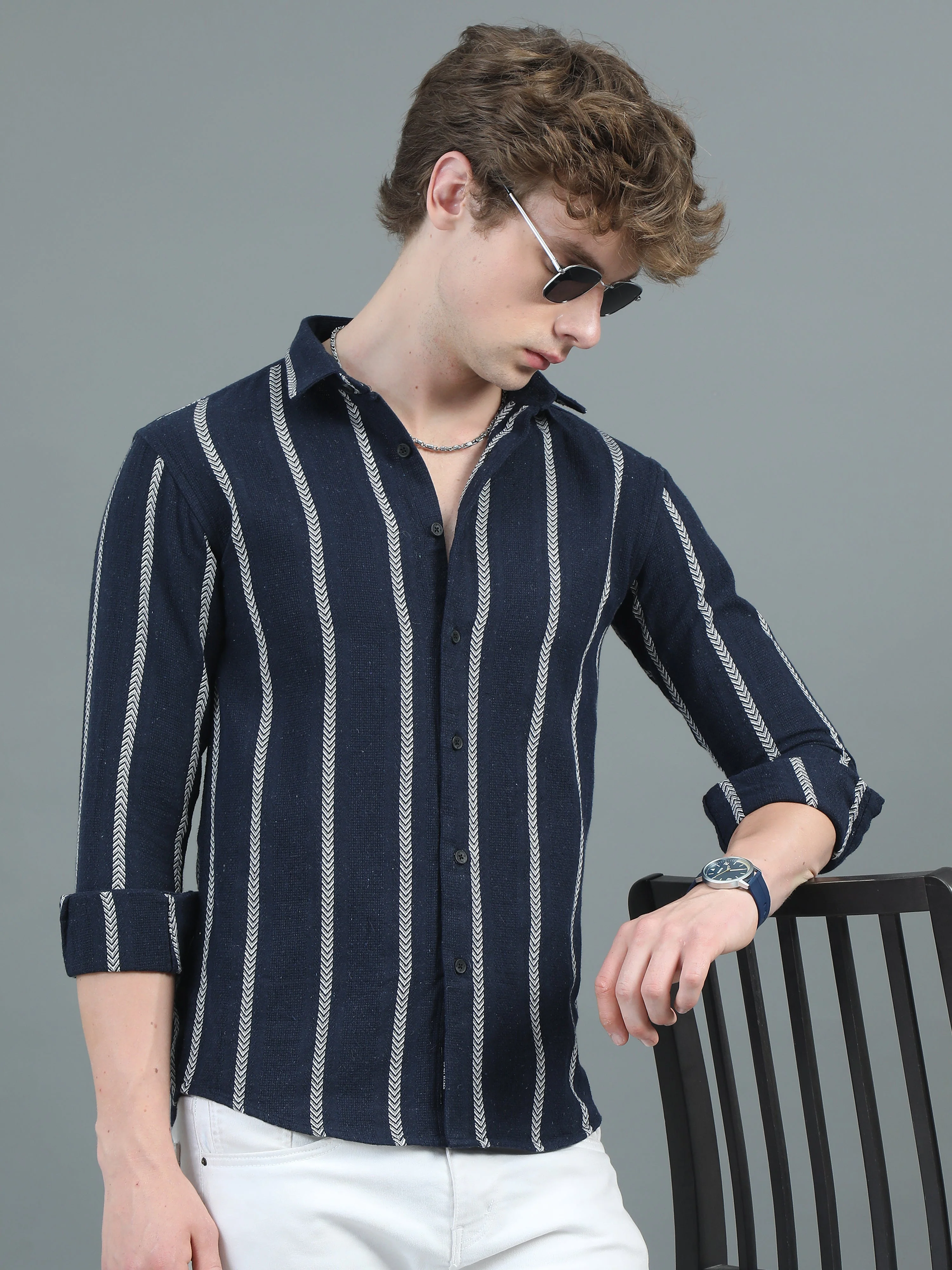 Men Arica Navy Striped Shirt - Image 3