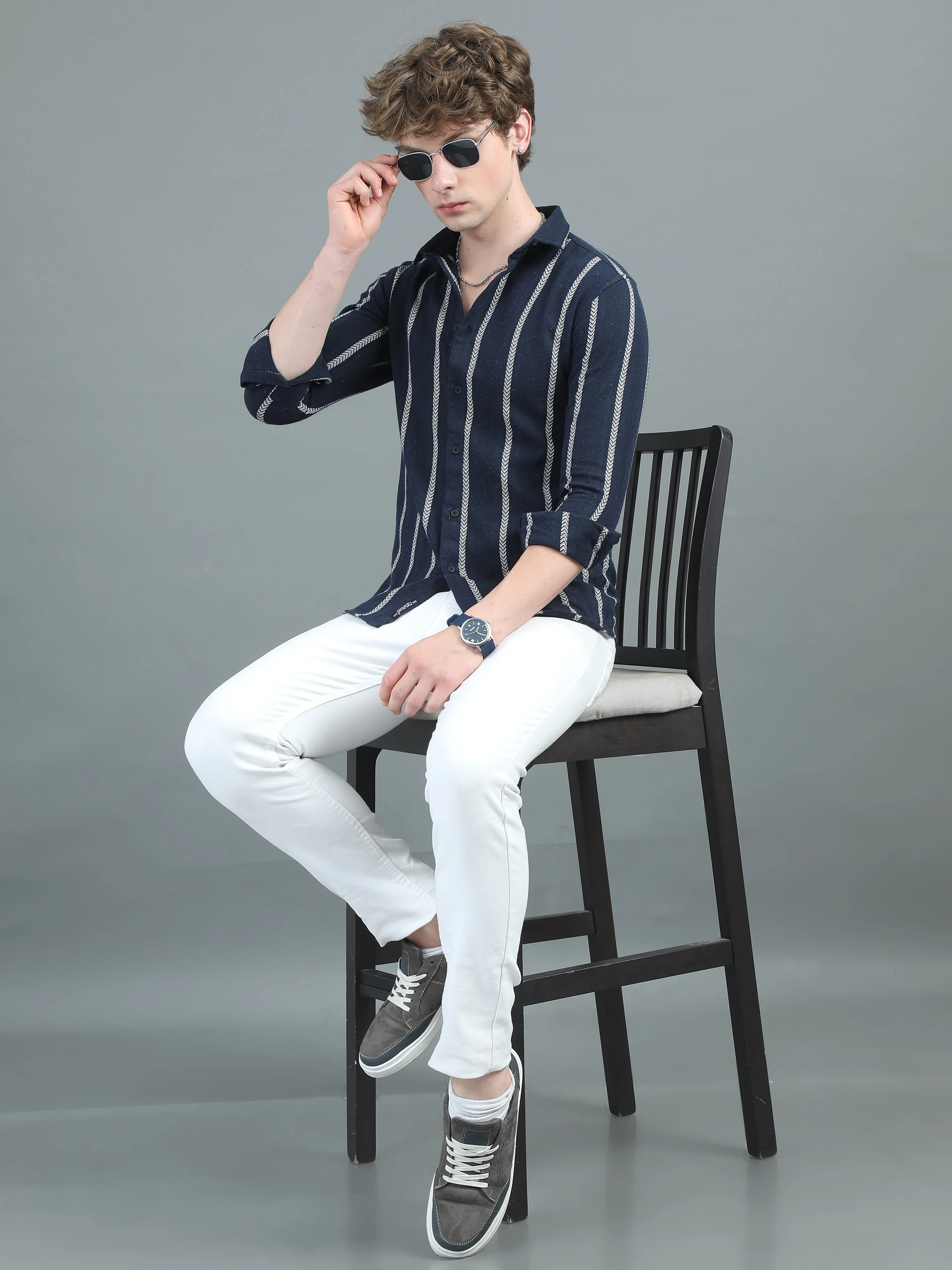 Men Arica Navy Striped Shirt - Image 4