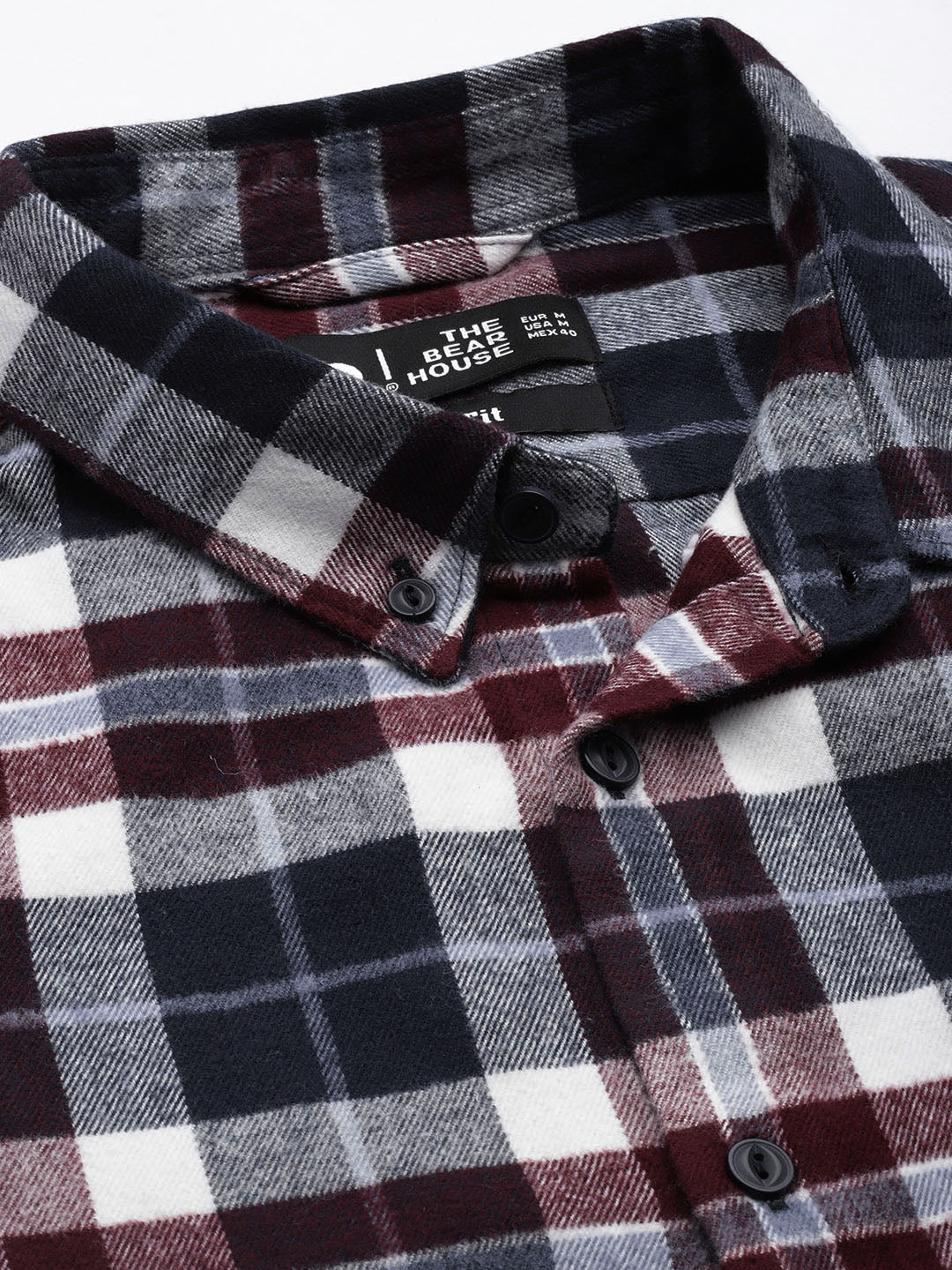 Men Arien - White & Navy Blue Slim Fit Checked Flannel Cotton Shirt | The Bear House - Image 2