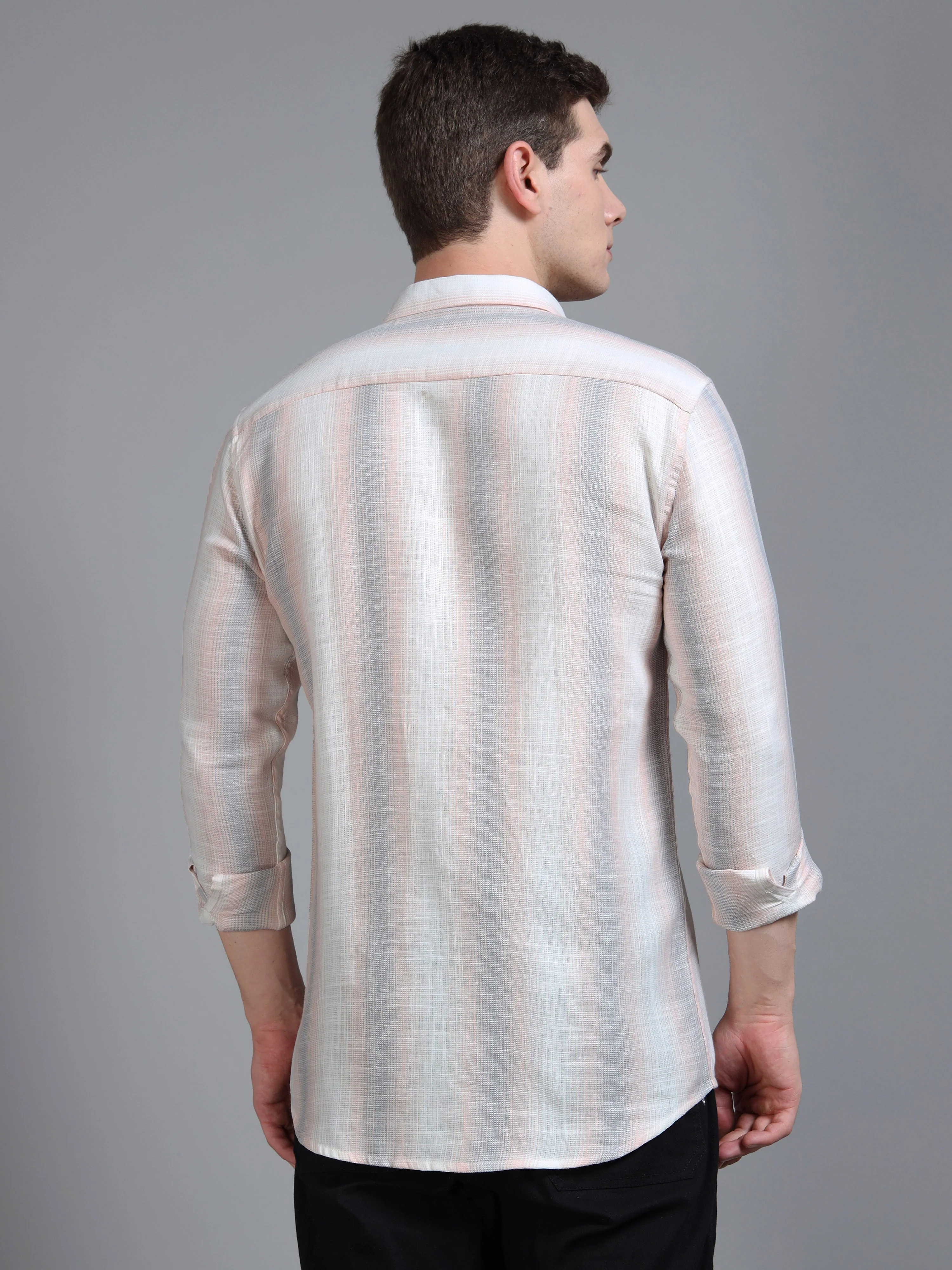Men Aris Beige Stripes Shirt - Image 2