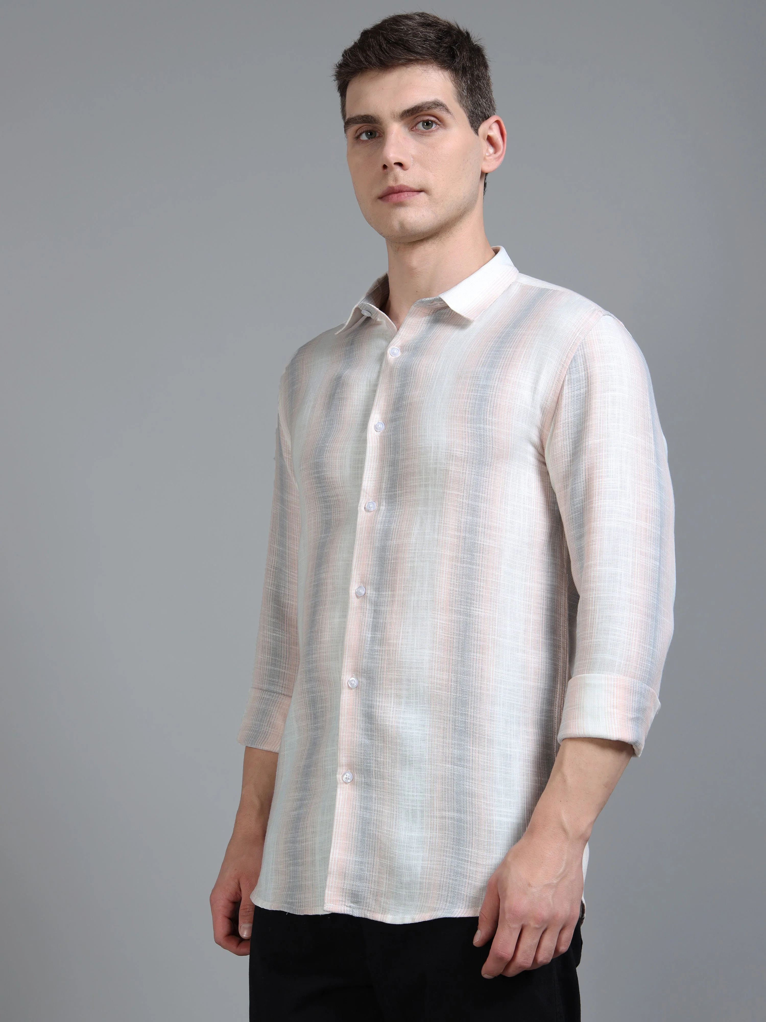 Men Aris Beige Stripes Shirt - Image 3