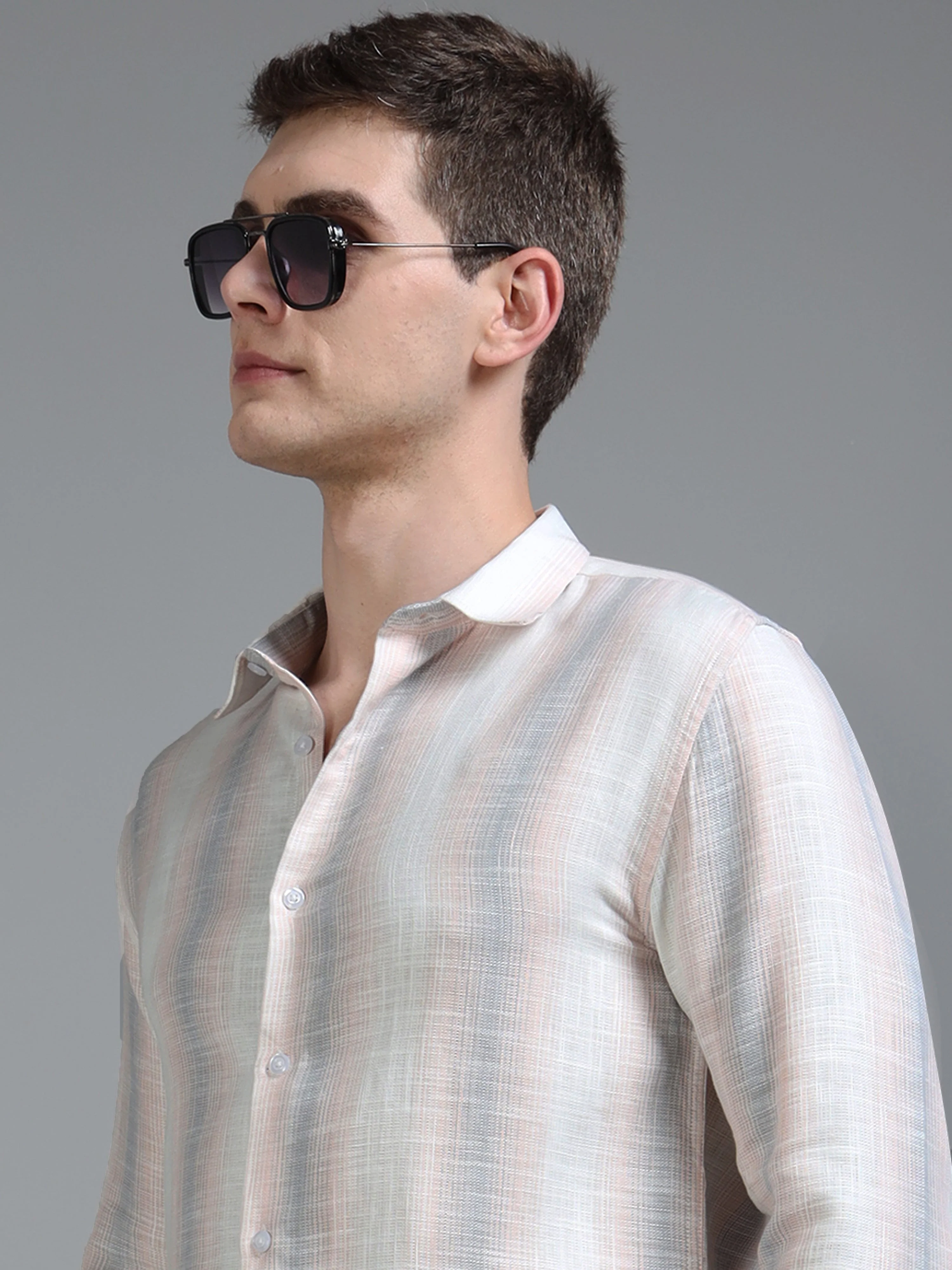Men Aris Beige Stripes Shirt - Image 4