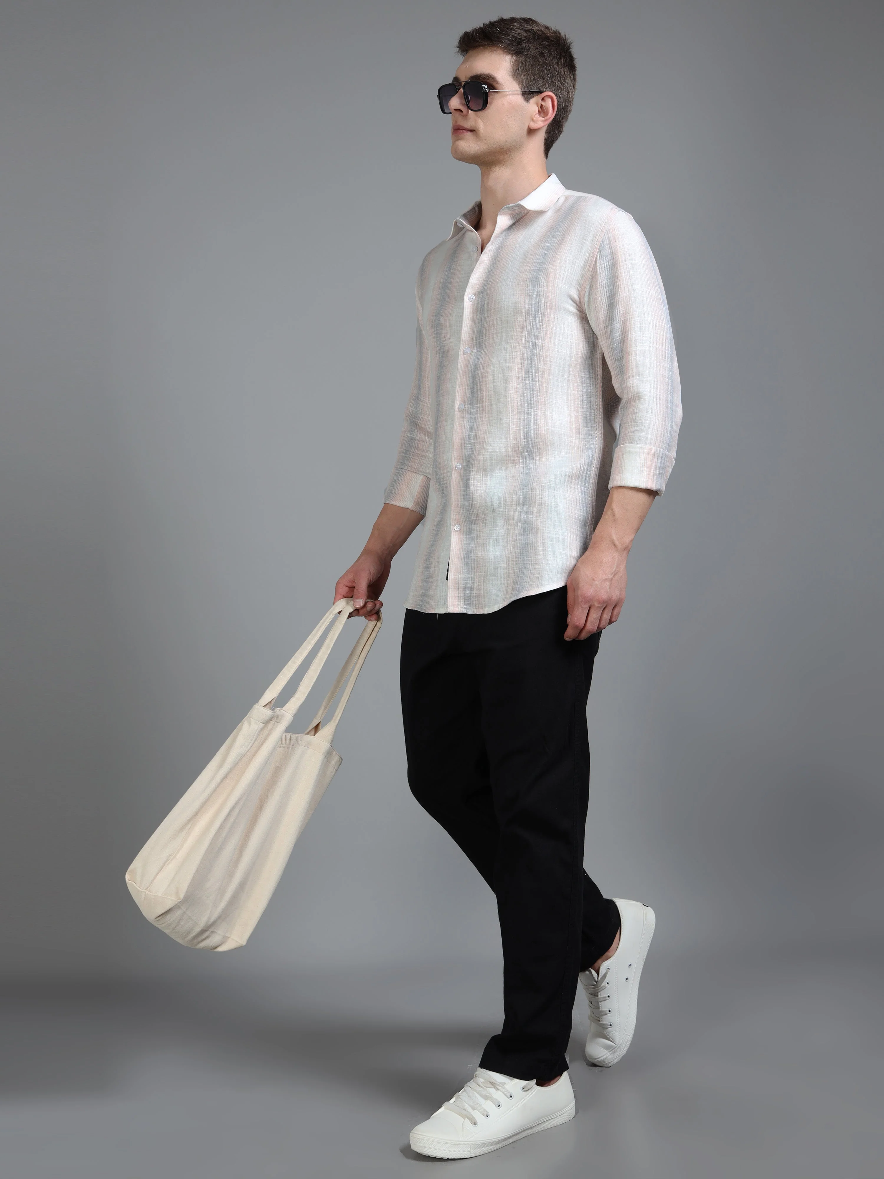 Men Aris Beige Stripes Shirt - Image 6