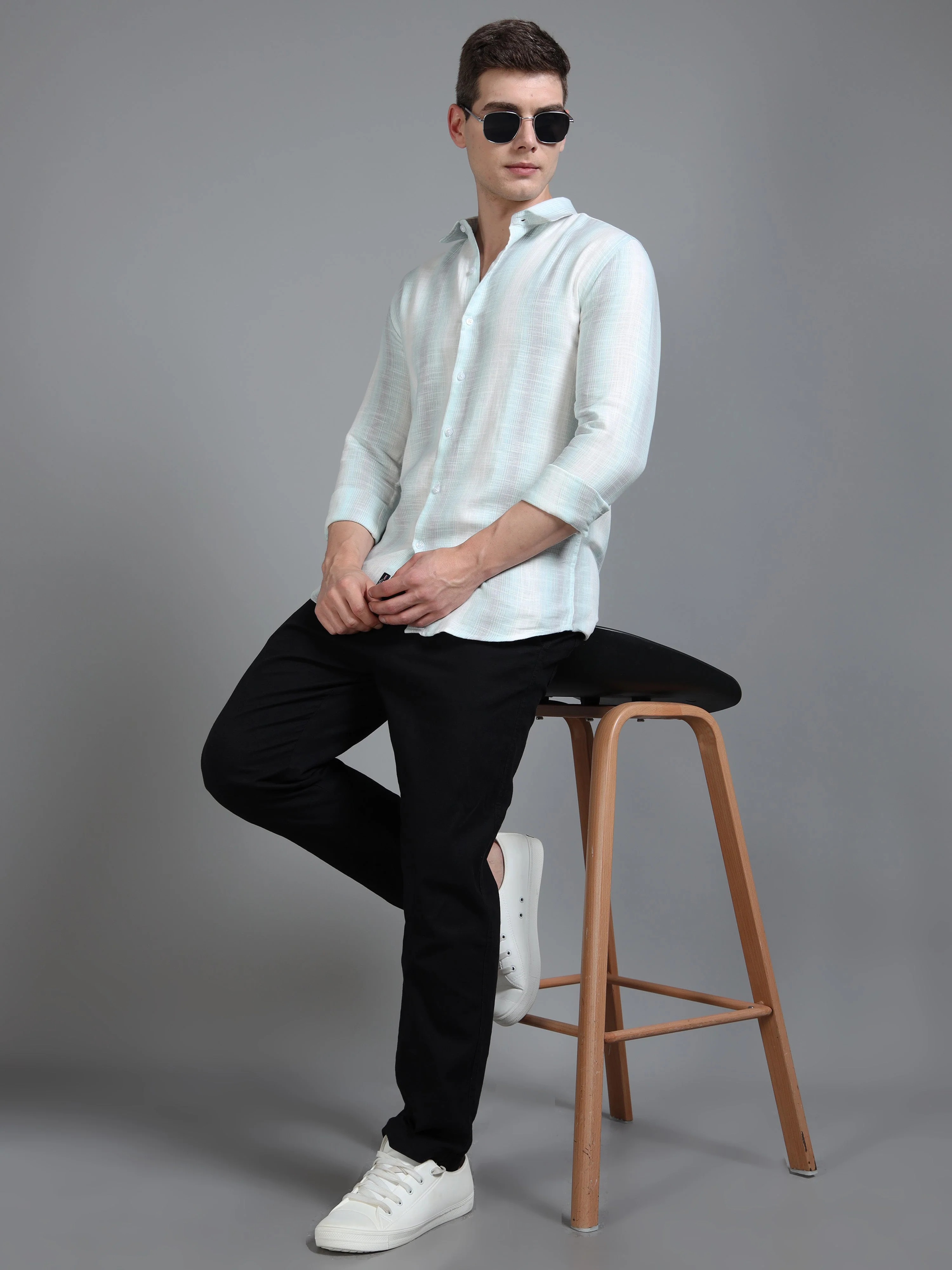Men Aris Green Stripes Shirt - Image 5