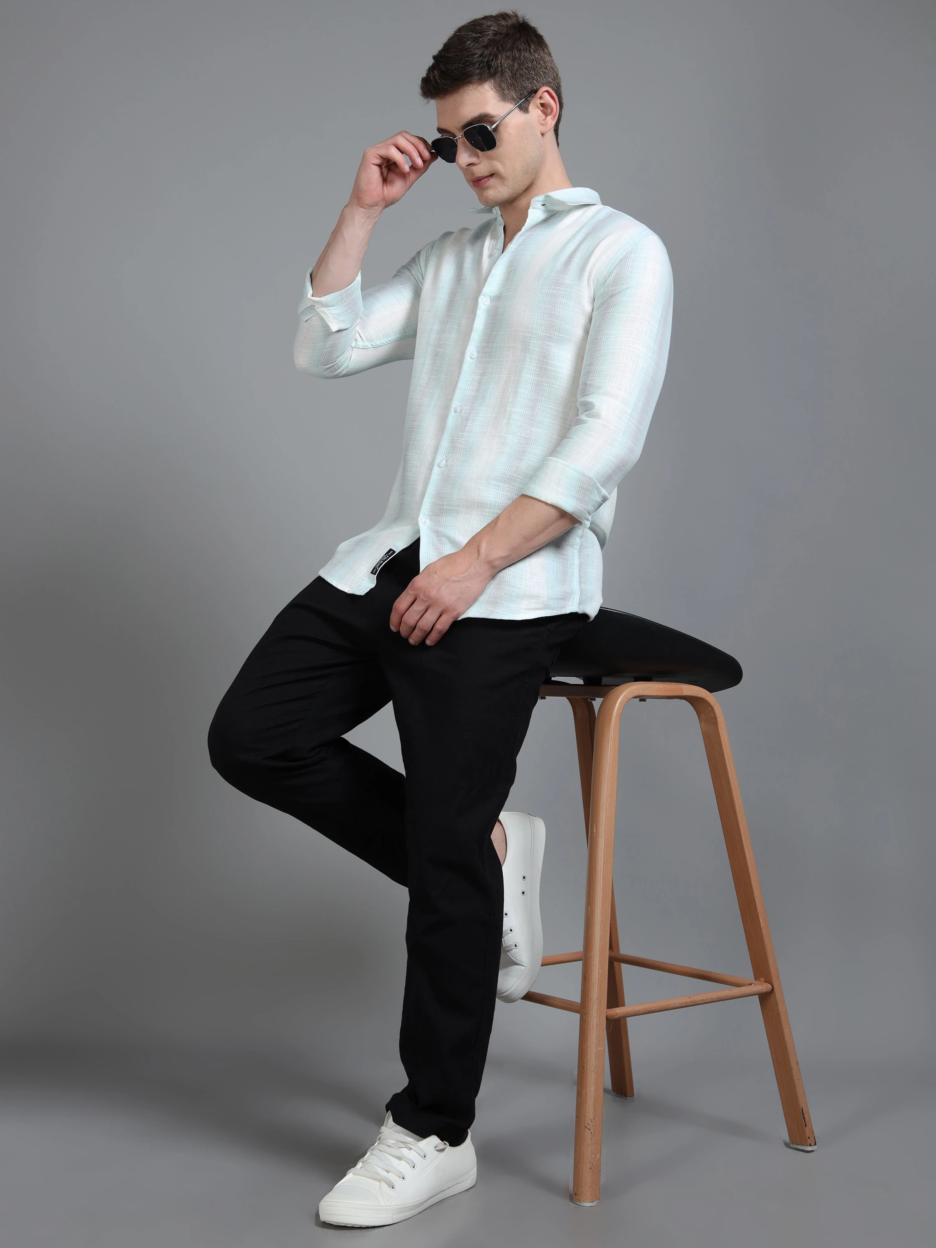 Men Aris Green Stripes Shirt - Image 6