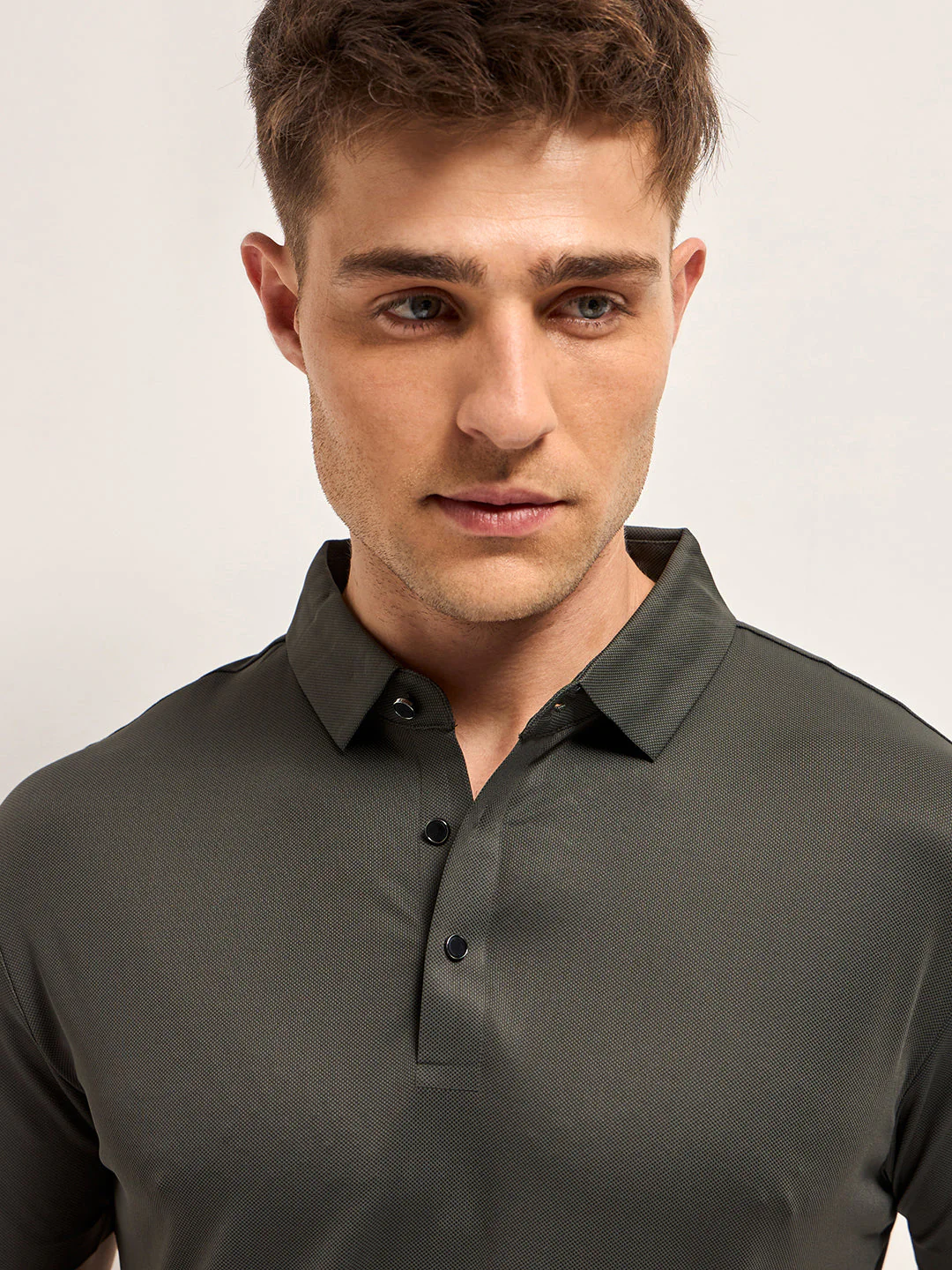 Men Army Green Self Design Slim Fit Classic Polo T-shirt - Image 5