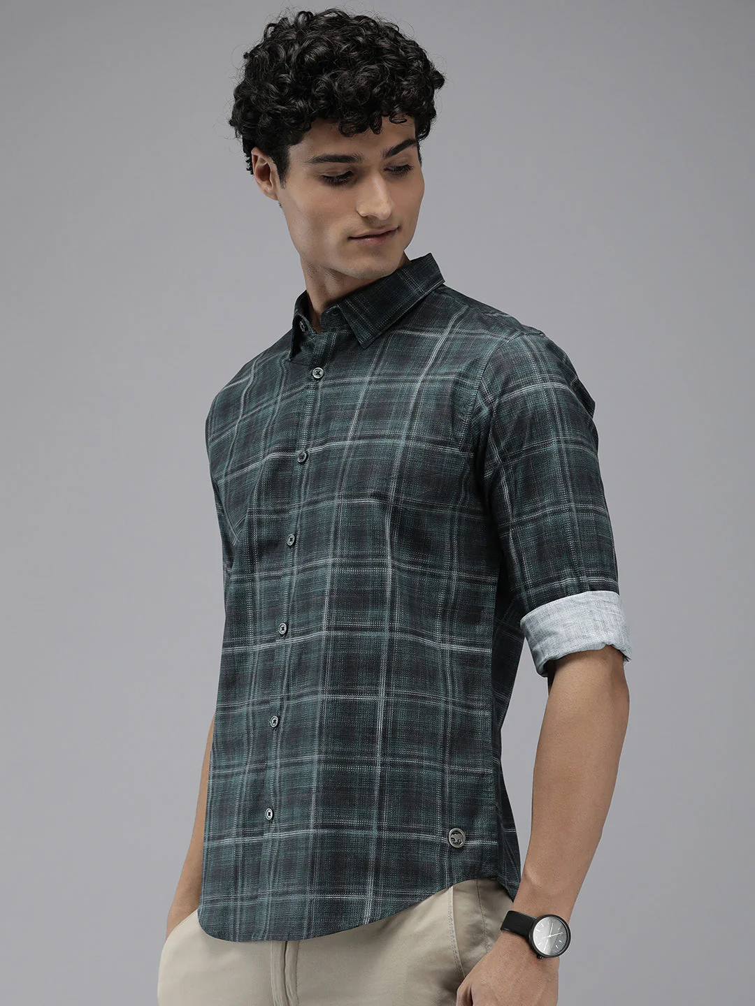 Men Arodr Edition Green Checked Slim Fit Pure Cotton Casual Shirt - Image 4