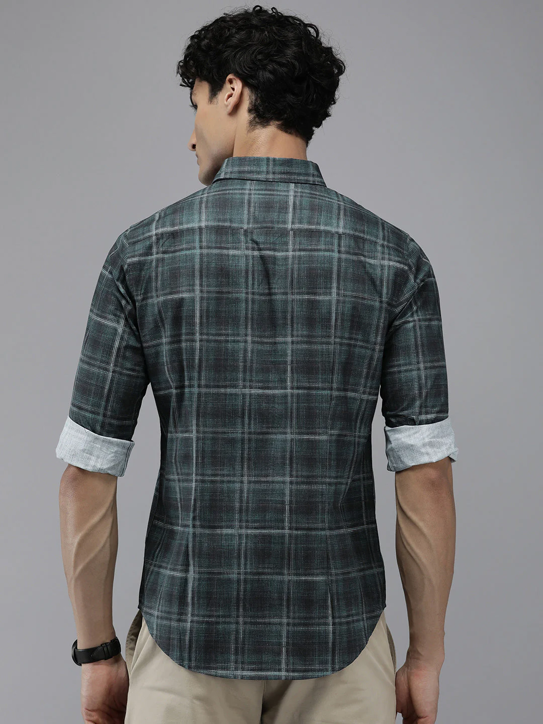 Men Arodr Edition Green Checked Slim Fit Pure Cotton Casual Shirt - Image 5