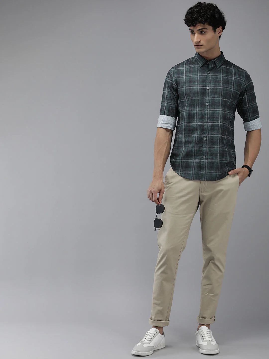 Men Arodr Edition Green Checked Slim Fit Pure Cotton Casual Shirt - Image 6