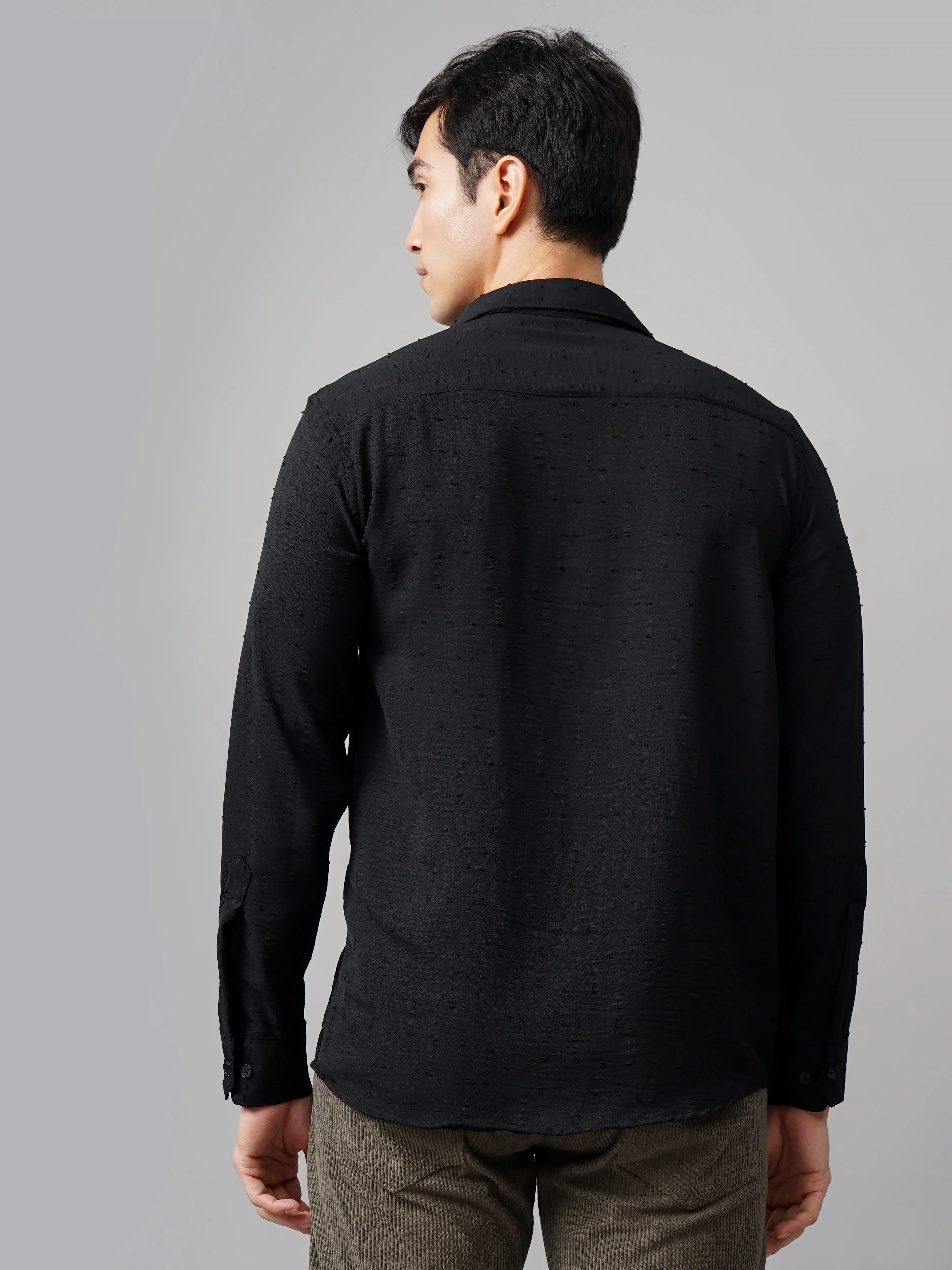 Men Arova Self Design Black Shirt - Image 2