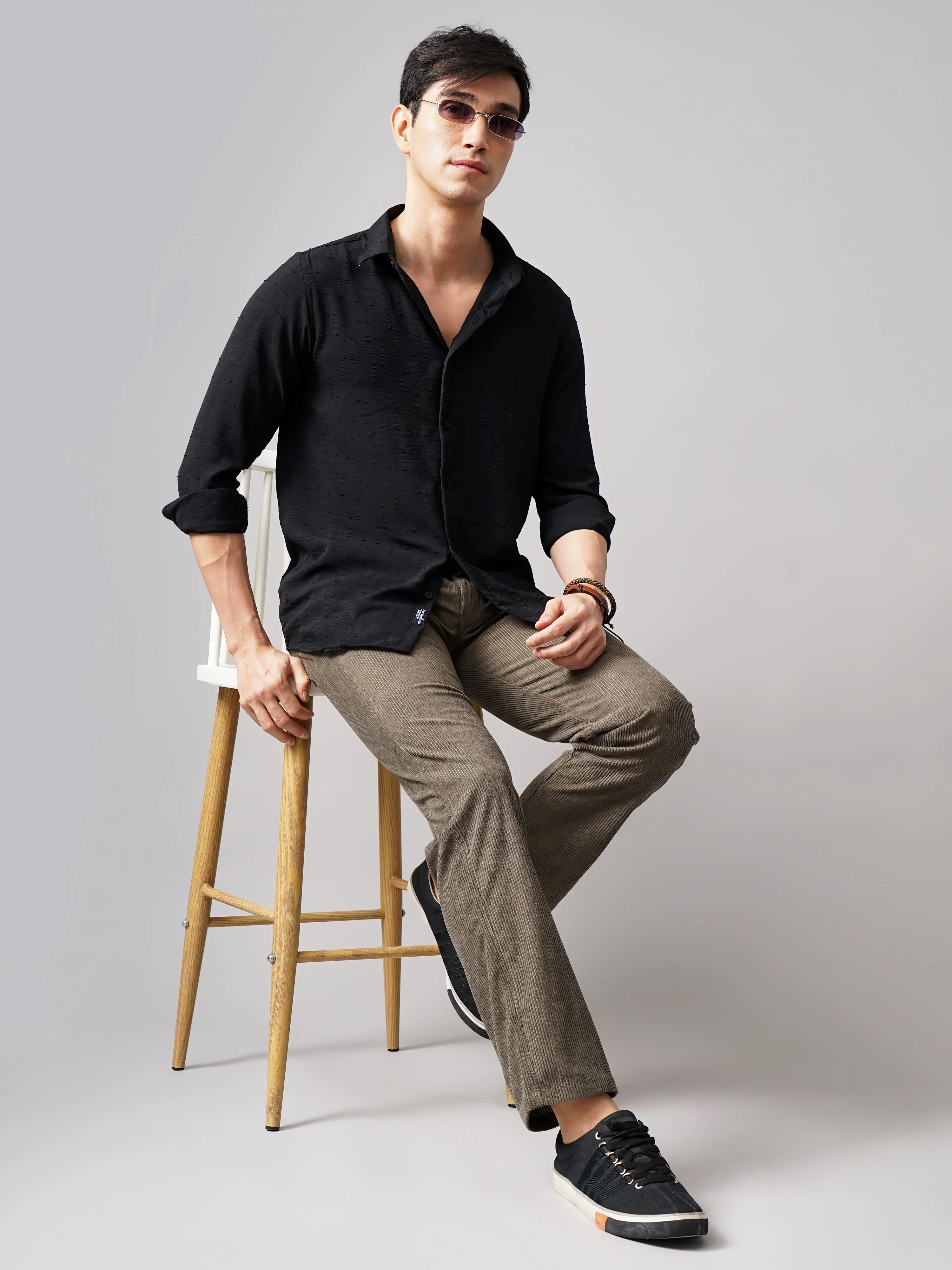 Men Arova Self Design Black Shirt - Image 5
