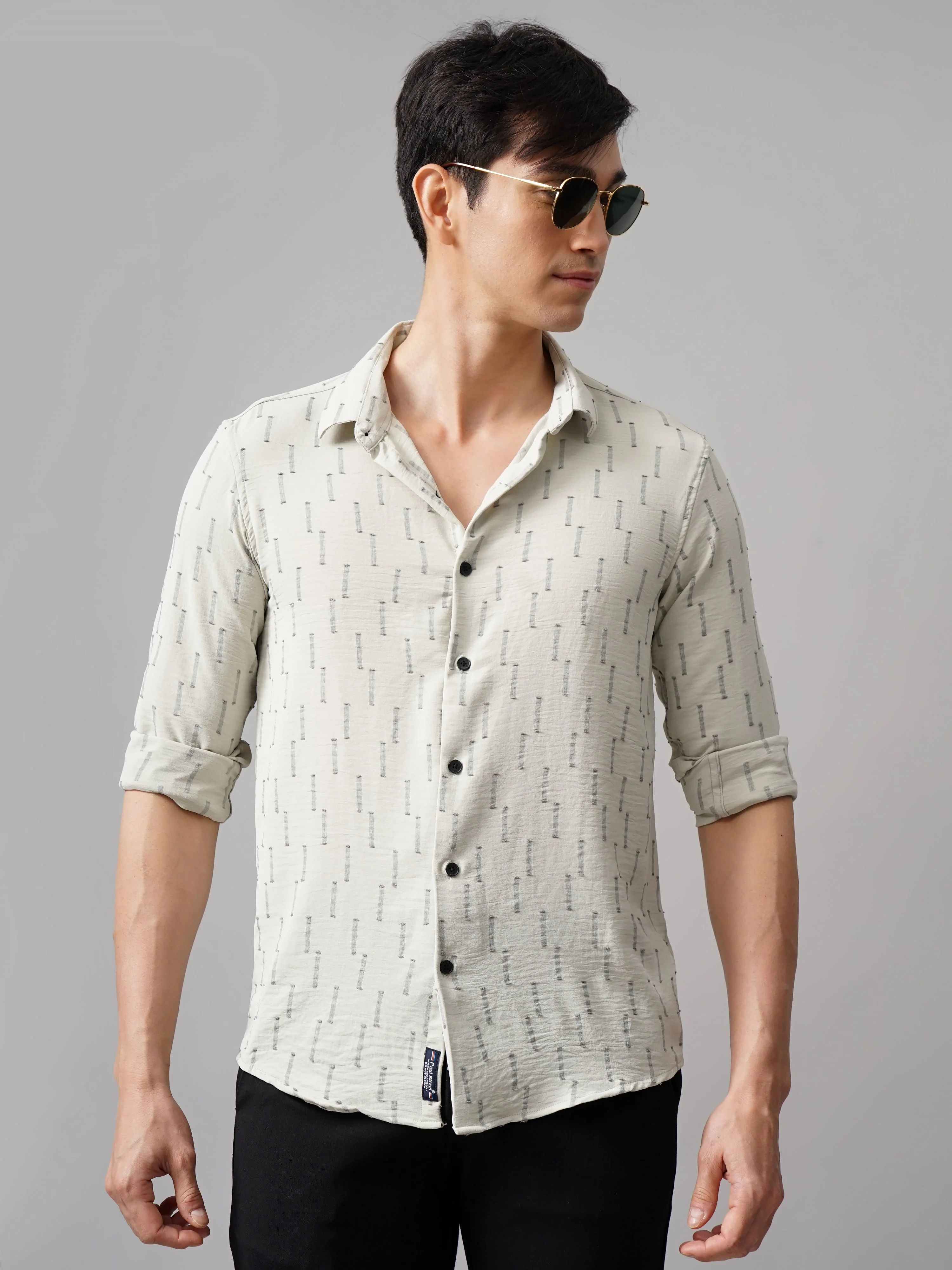 Men Arova Self Design Green Shirt - Image 3