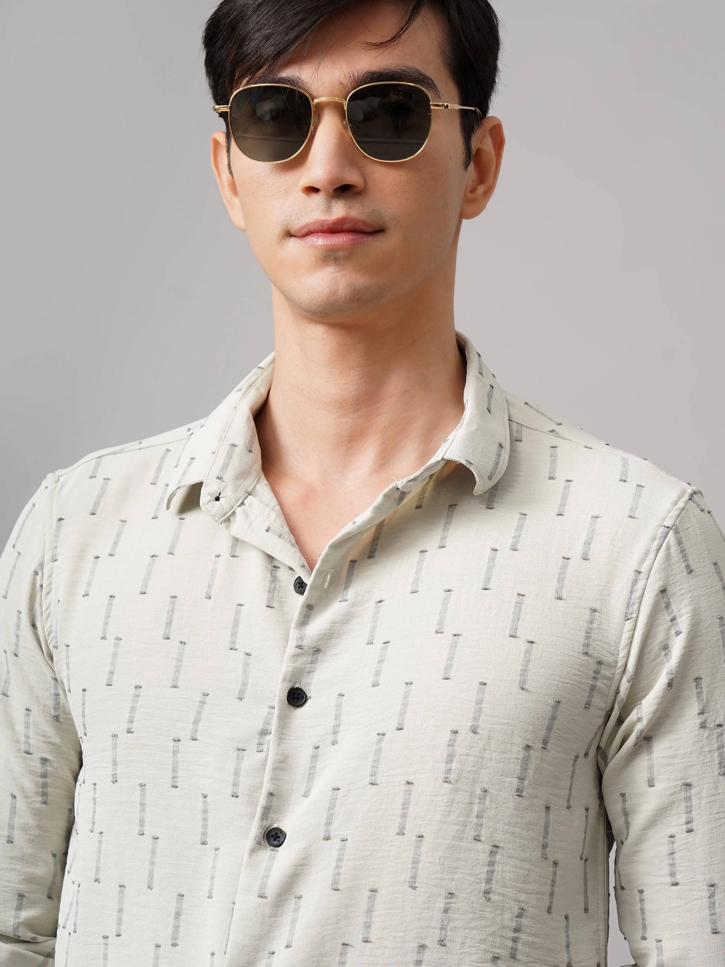 Men Arova Self Design Green Shirt - Image 4