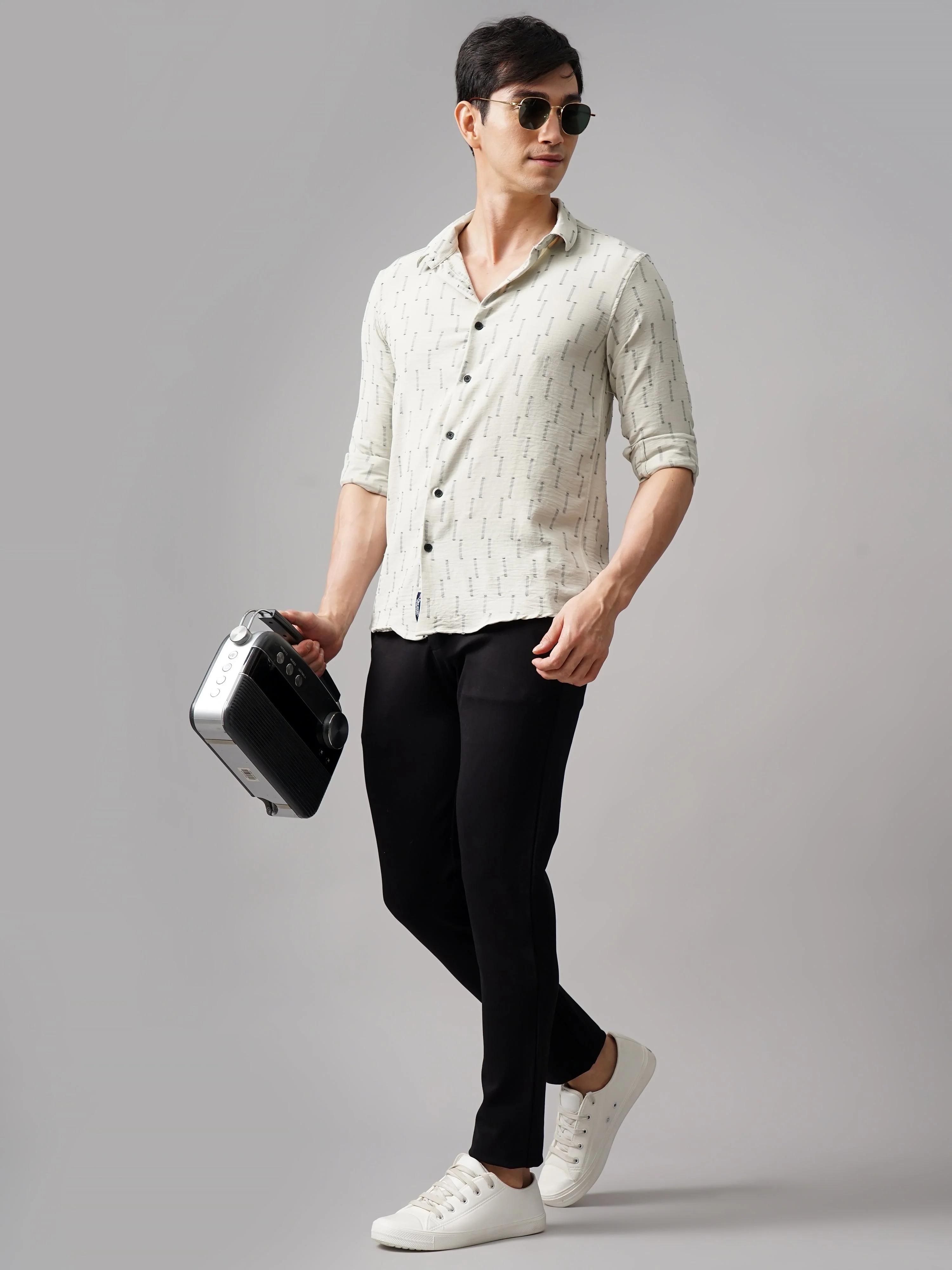 Men Arova Self Design Green Shirt - Image 5