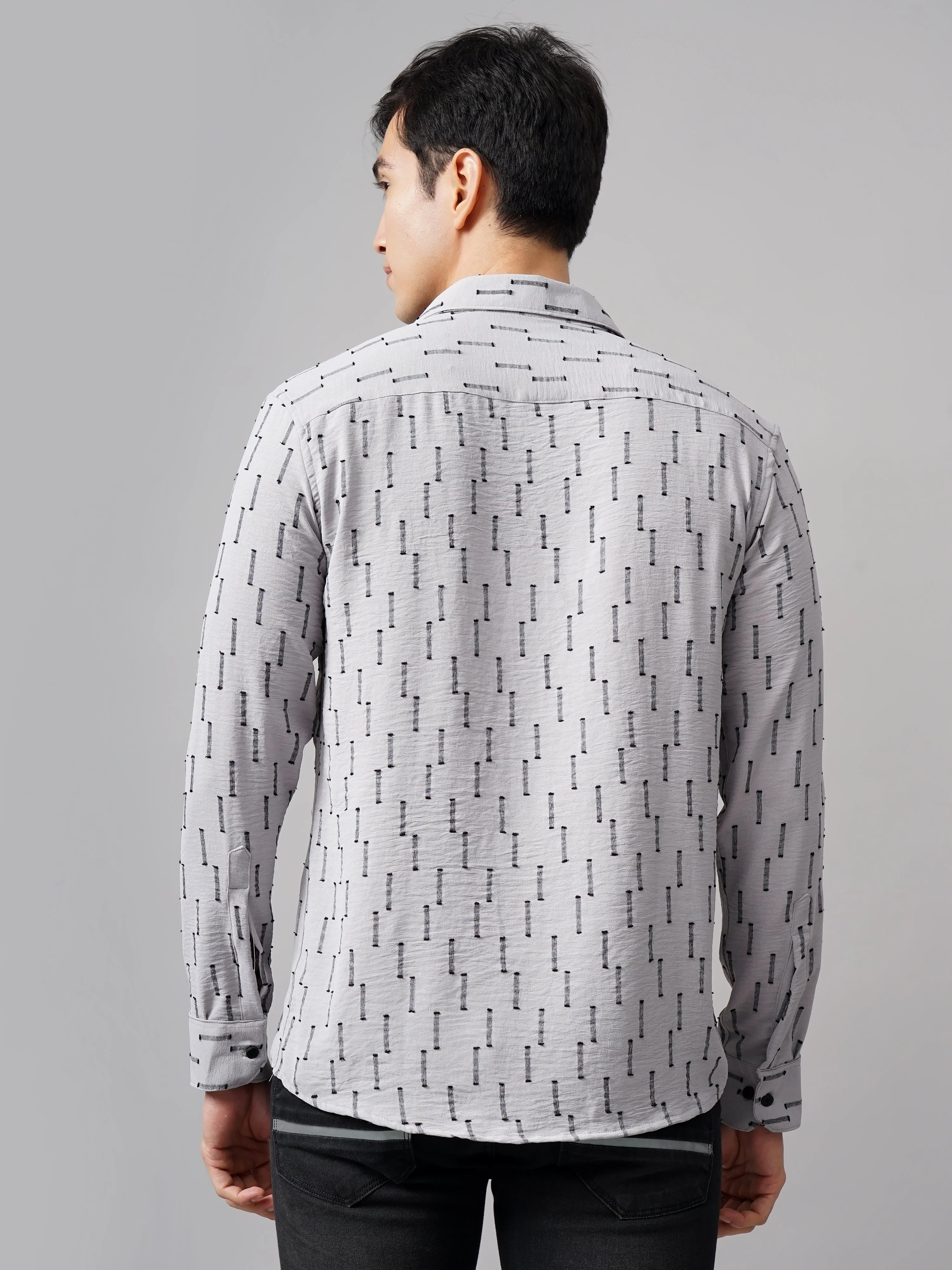 Men Arova Self Design Grey Shirt - Image 3