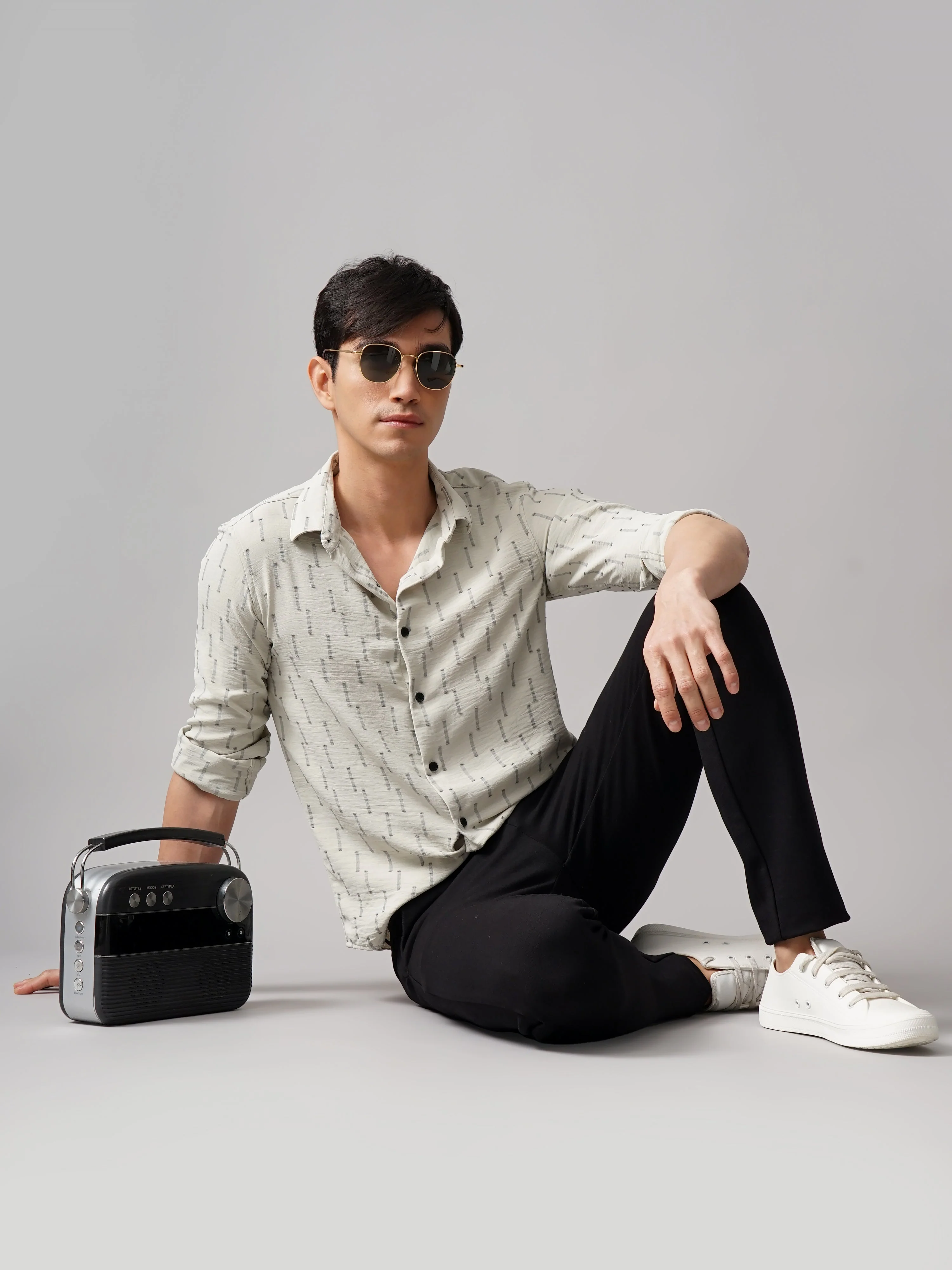 Men Arova Self Design Grey Shirt - Image 6