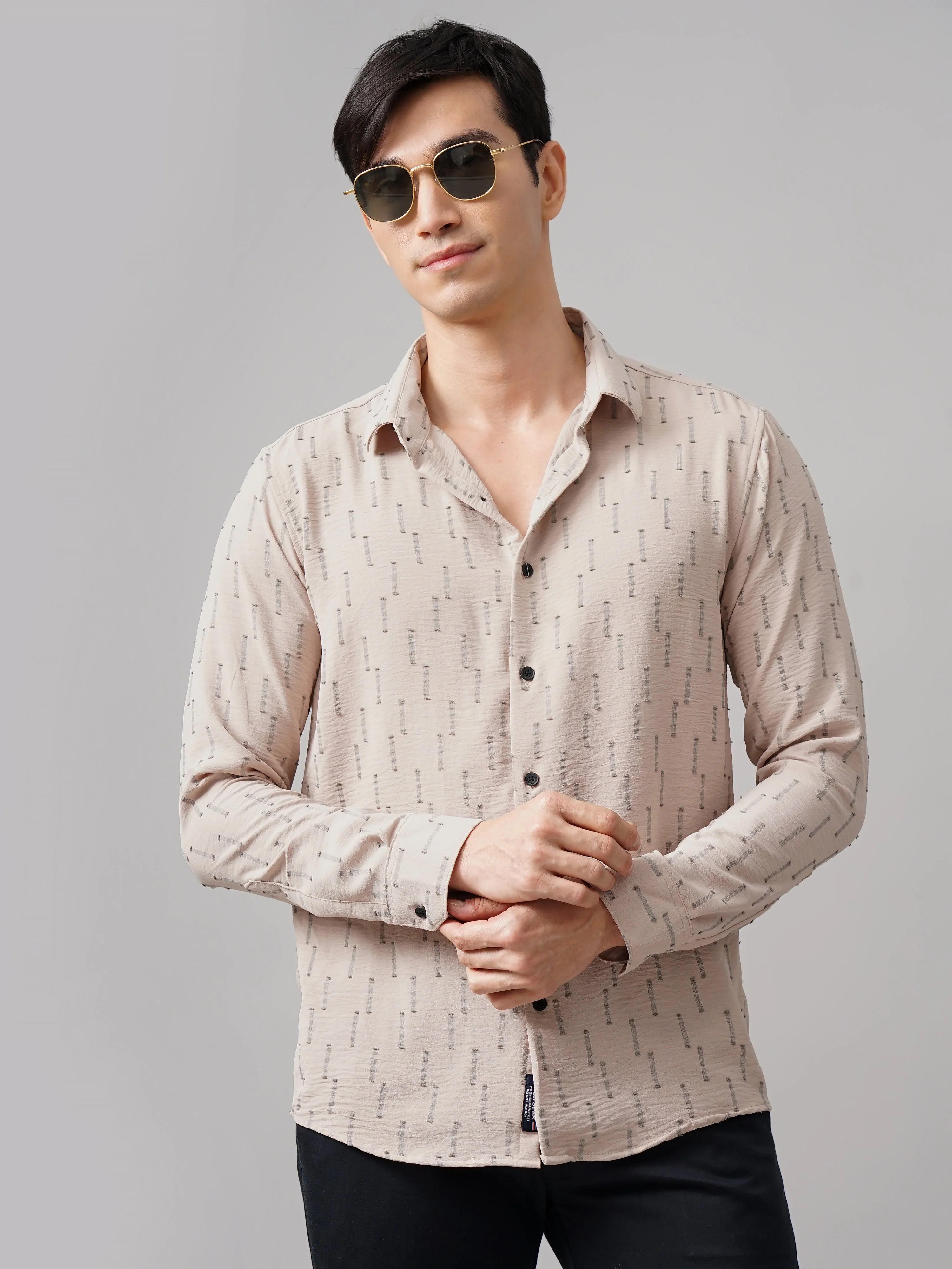Men Arova Self Design Peach Shirt - Image 2