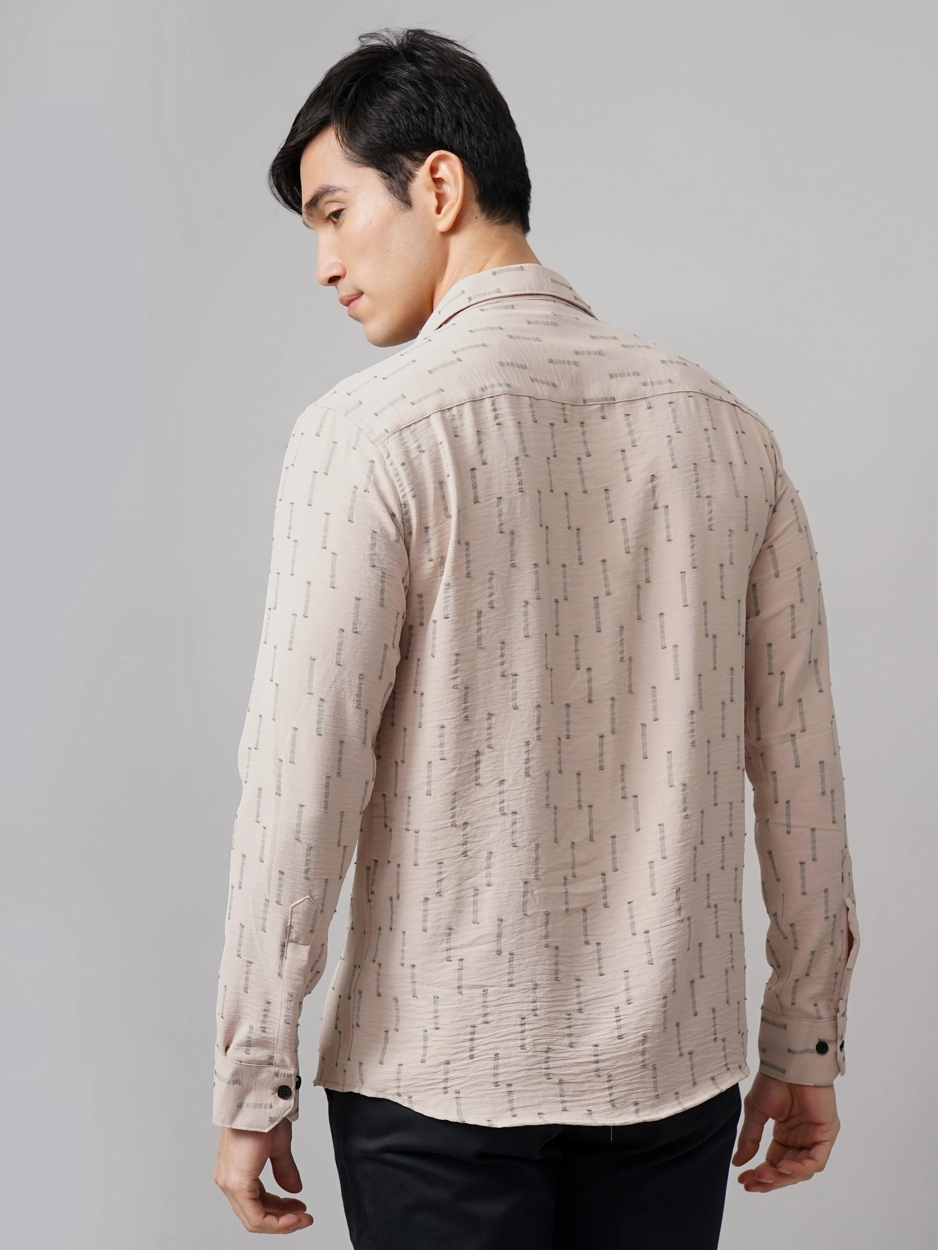 Men Arova Self Design Peach Shirt - Image 3