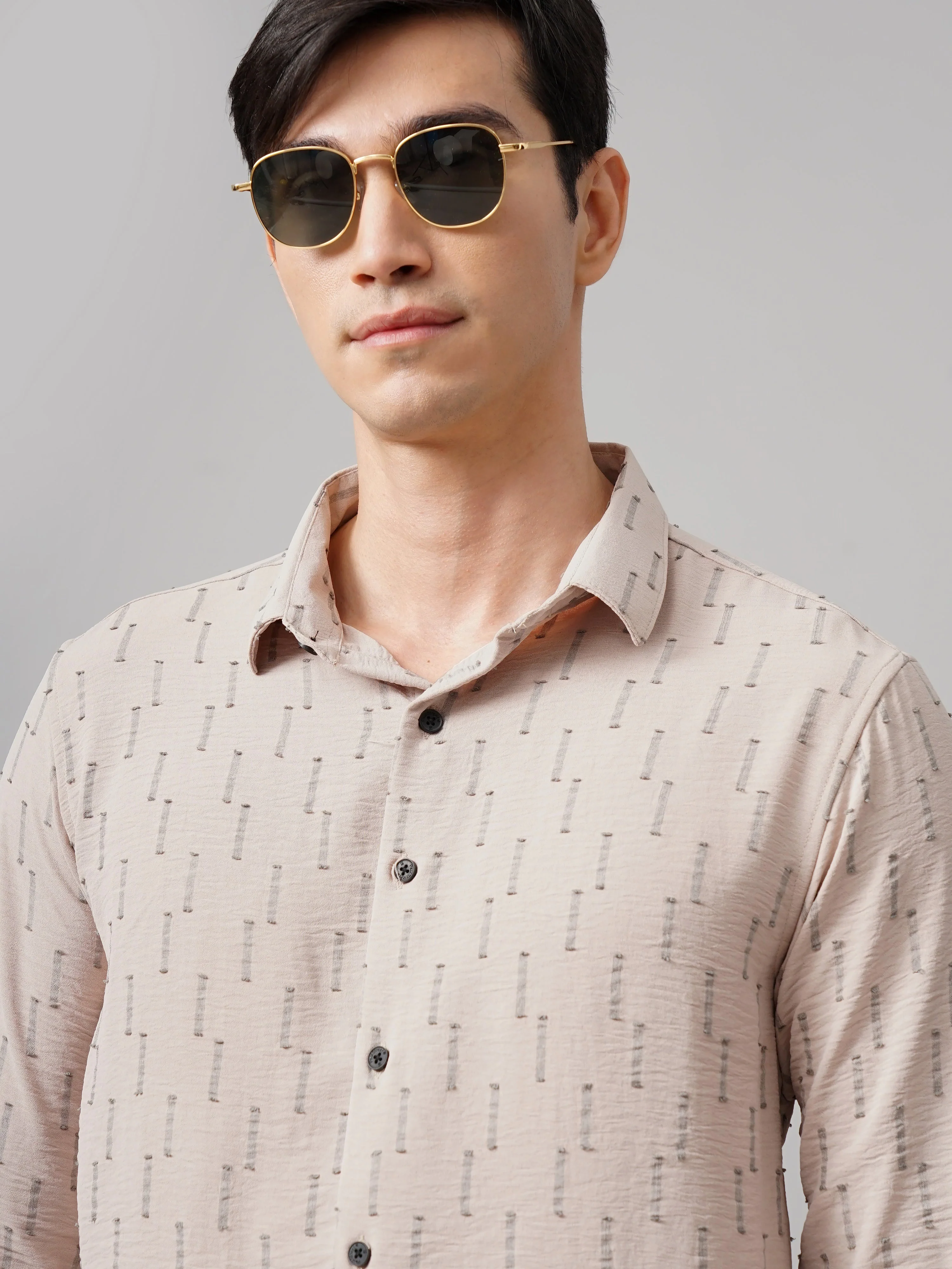 Men Arova Self Design Peach Shirt - Image 4