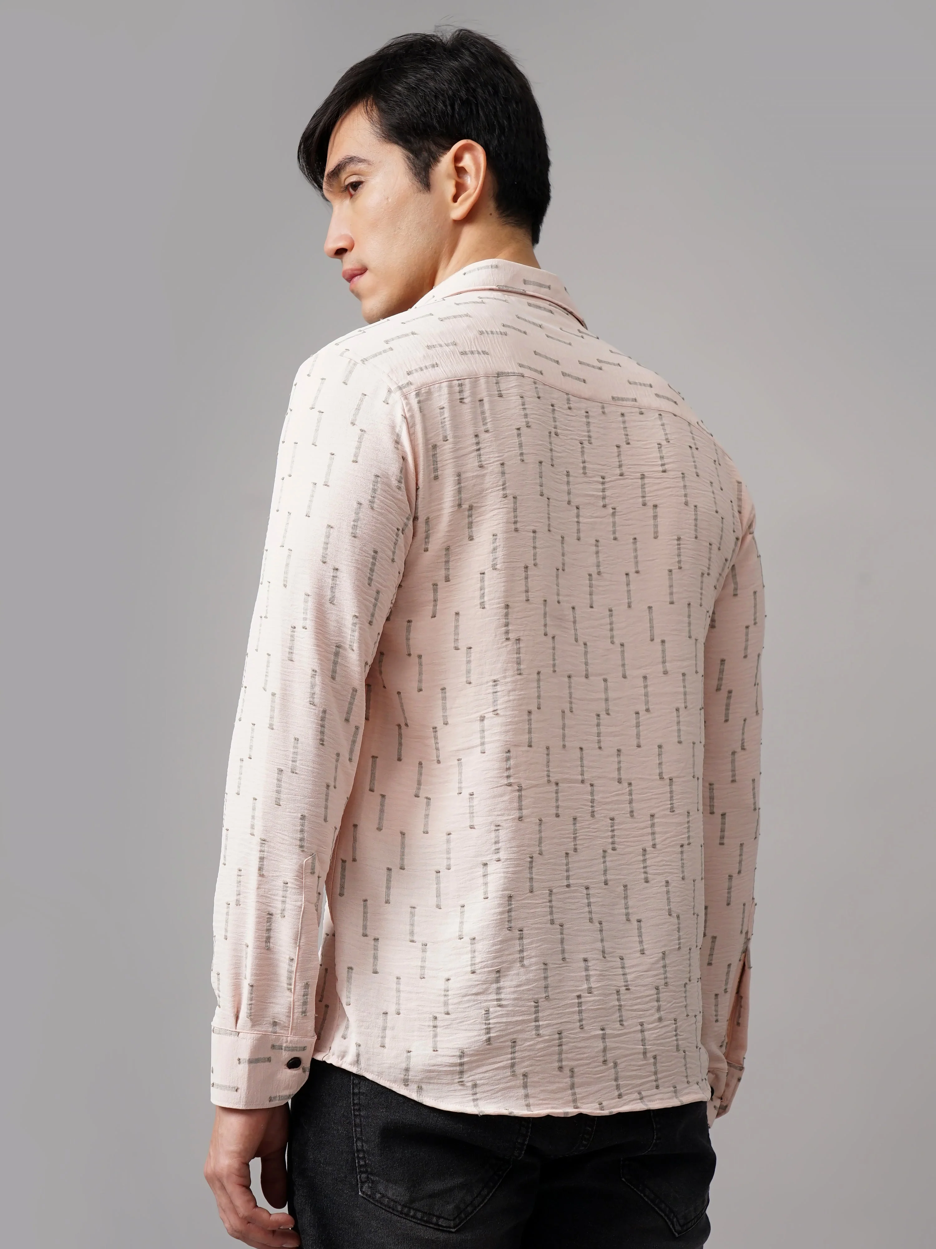 Men Arova Self Design Pink Shirt - Image 3