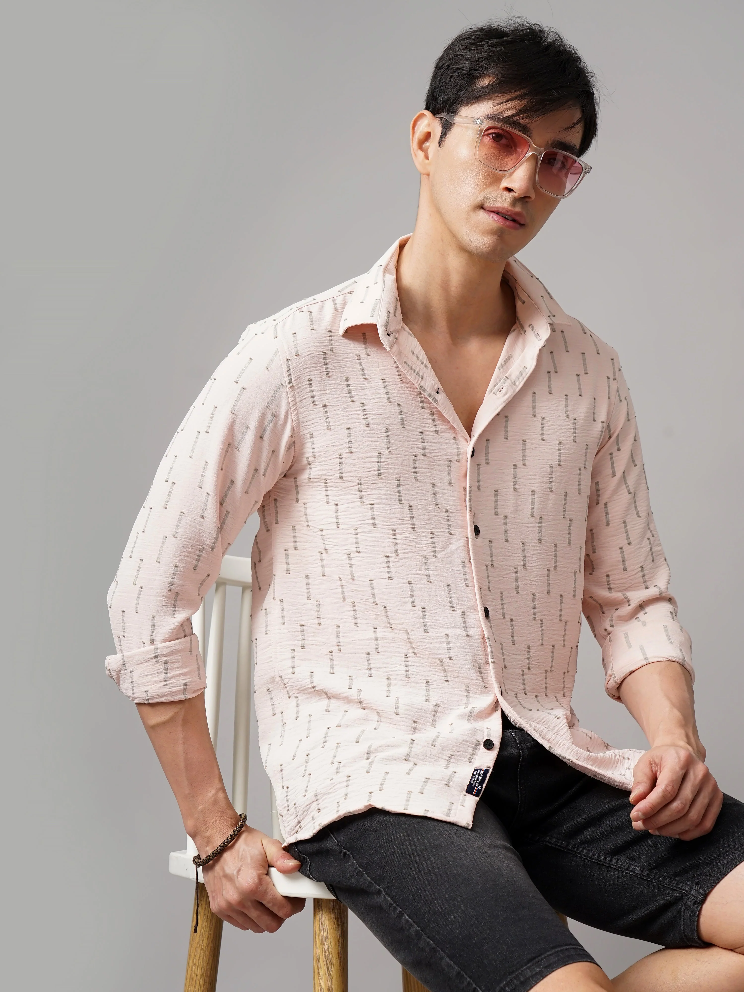 Men Arova Self Design Pink Shirt - Image 4