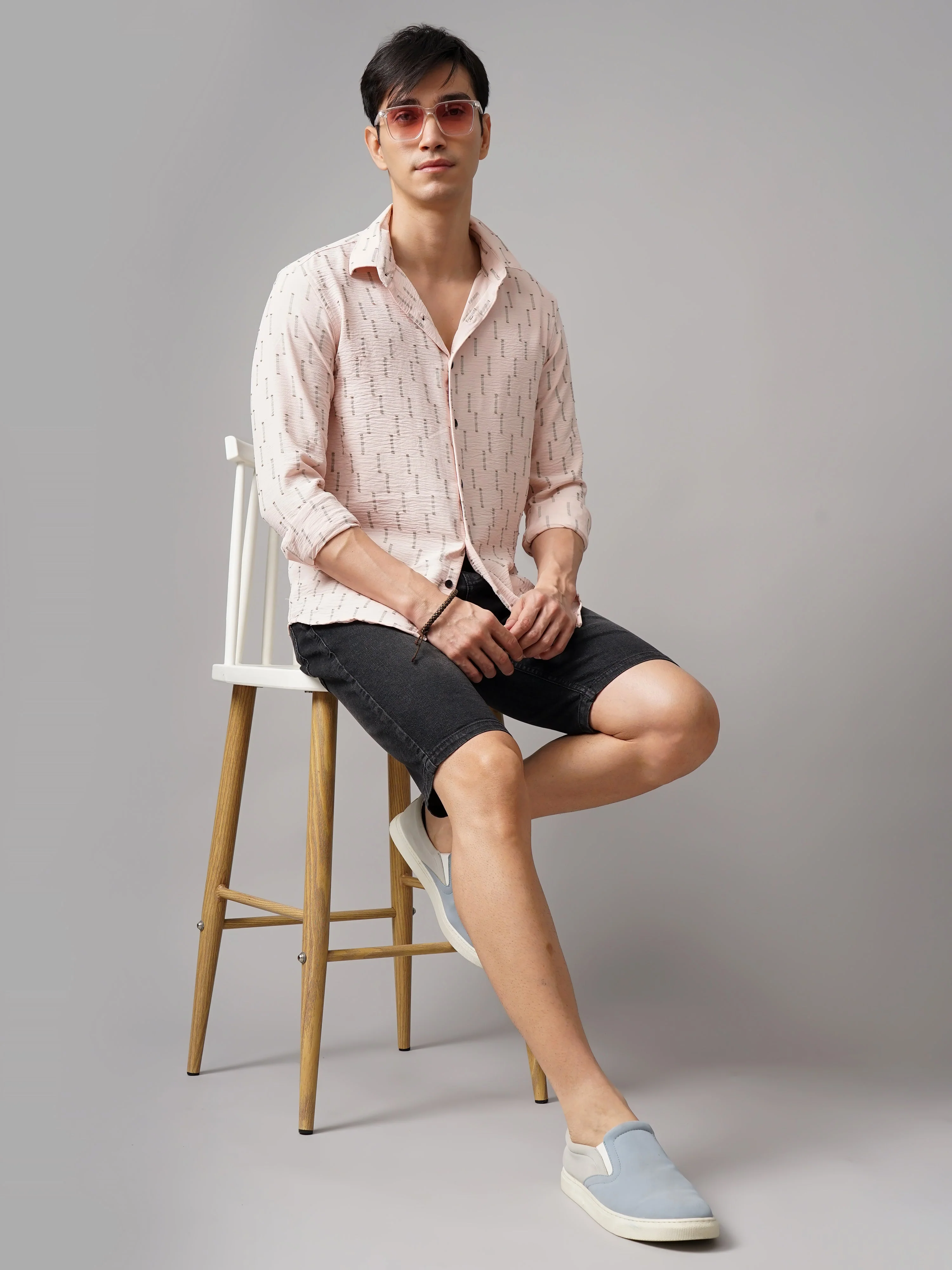 Men Arova Self Design Pink Shirt - Image 5