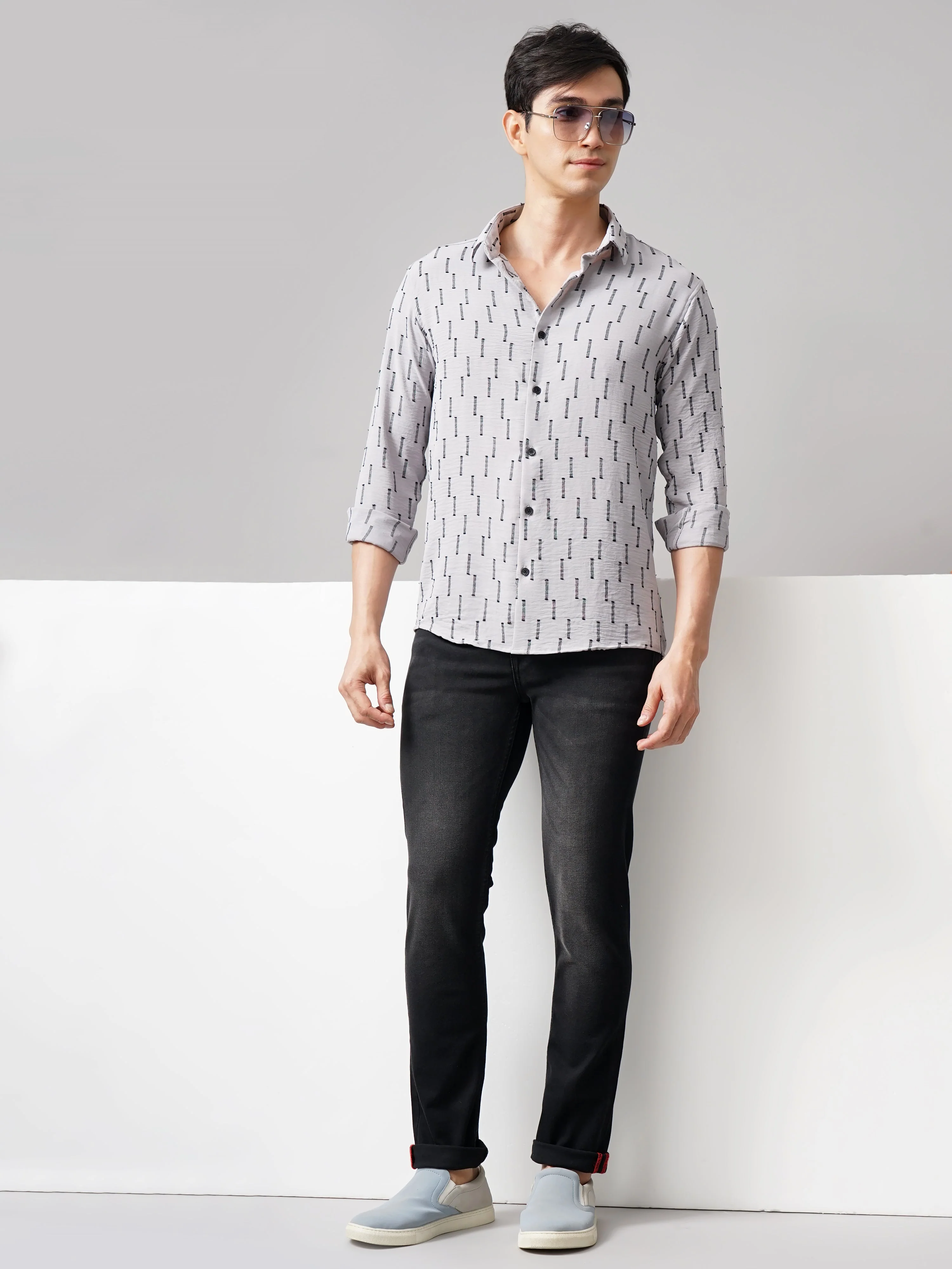 Men Arova Self Design Pink Shirt - Image 6