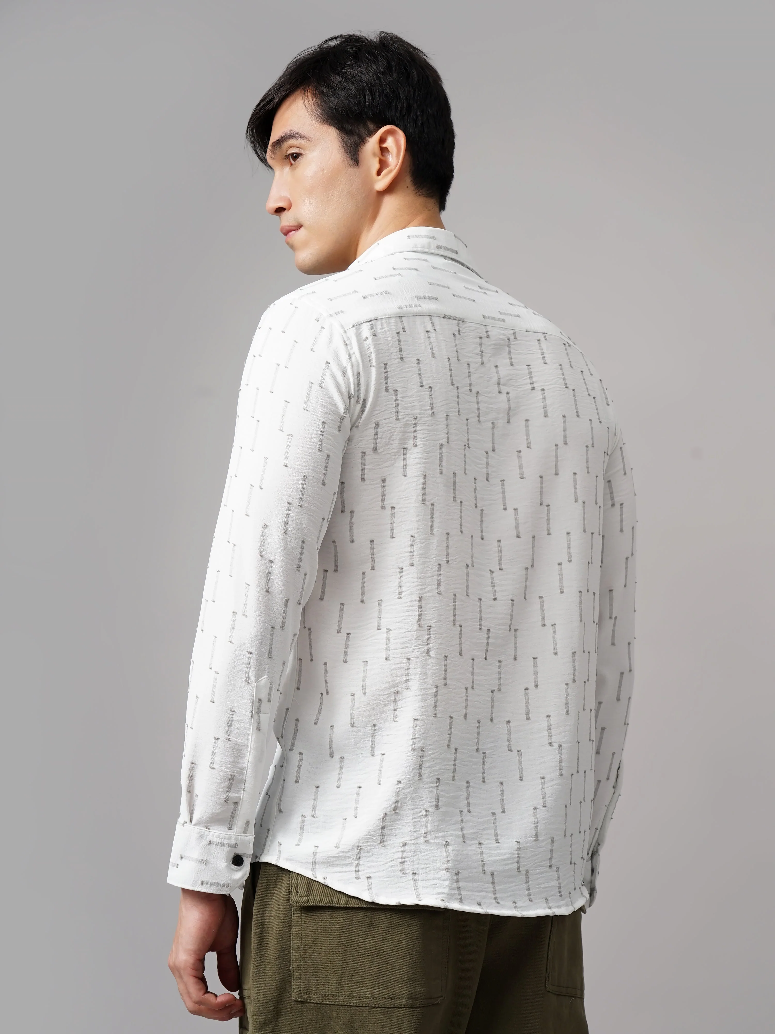 Men Arova Self Design White Shirt - Image 2