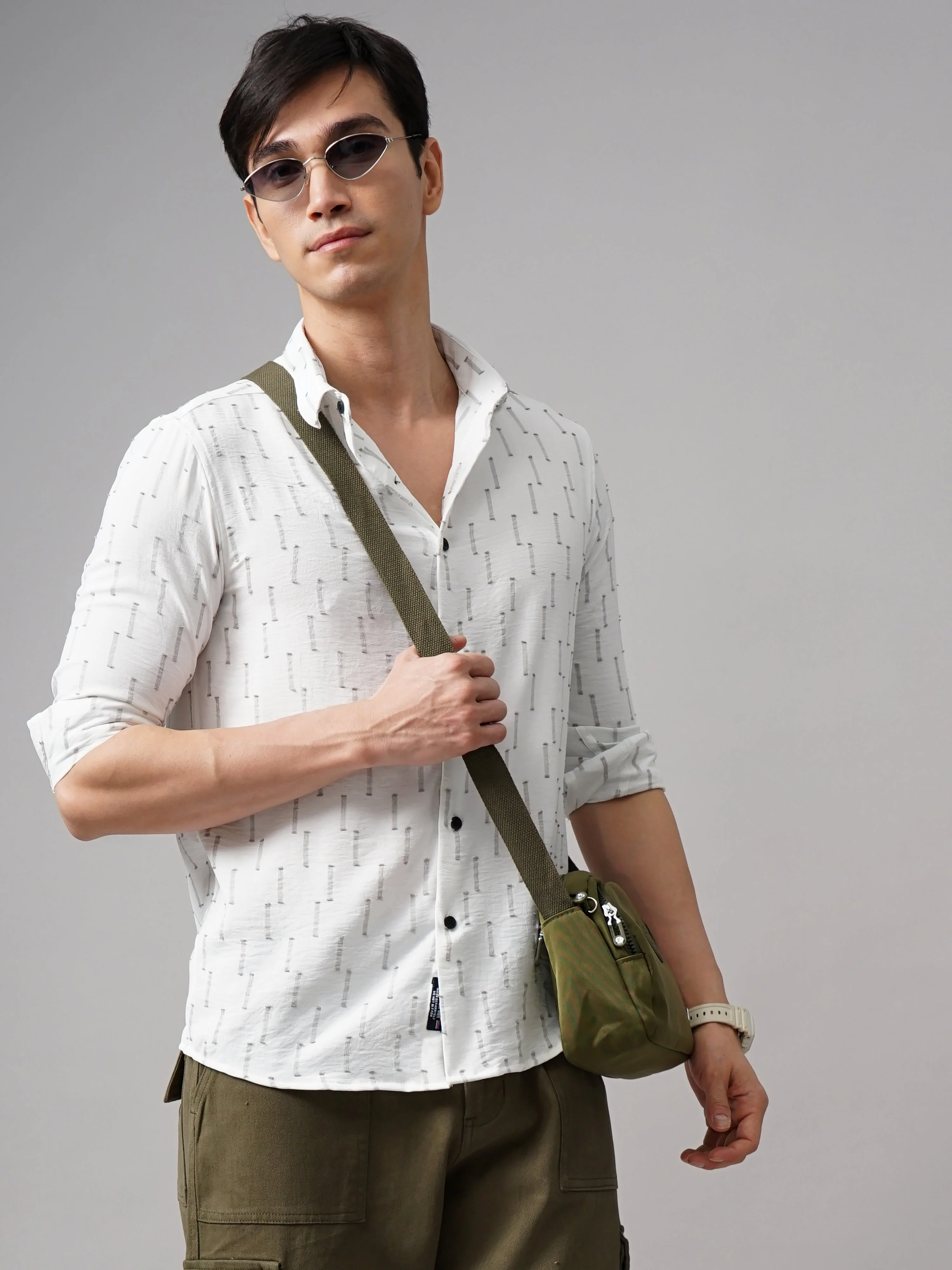 Men Arova Self Design White Shirt - Image 3