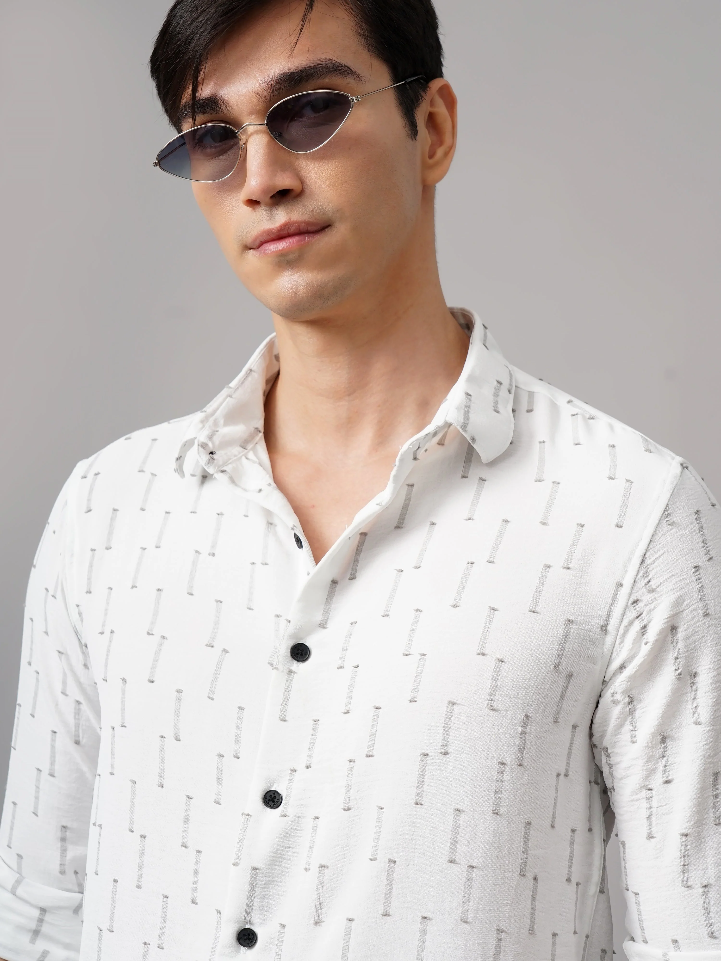Men Arova Self Design White Shirt - Image 4
