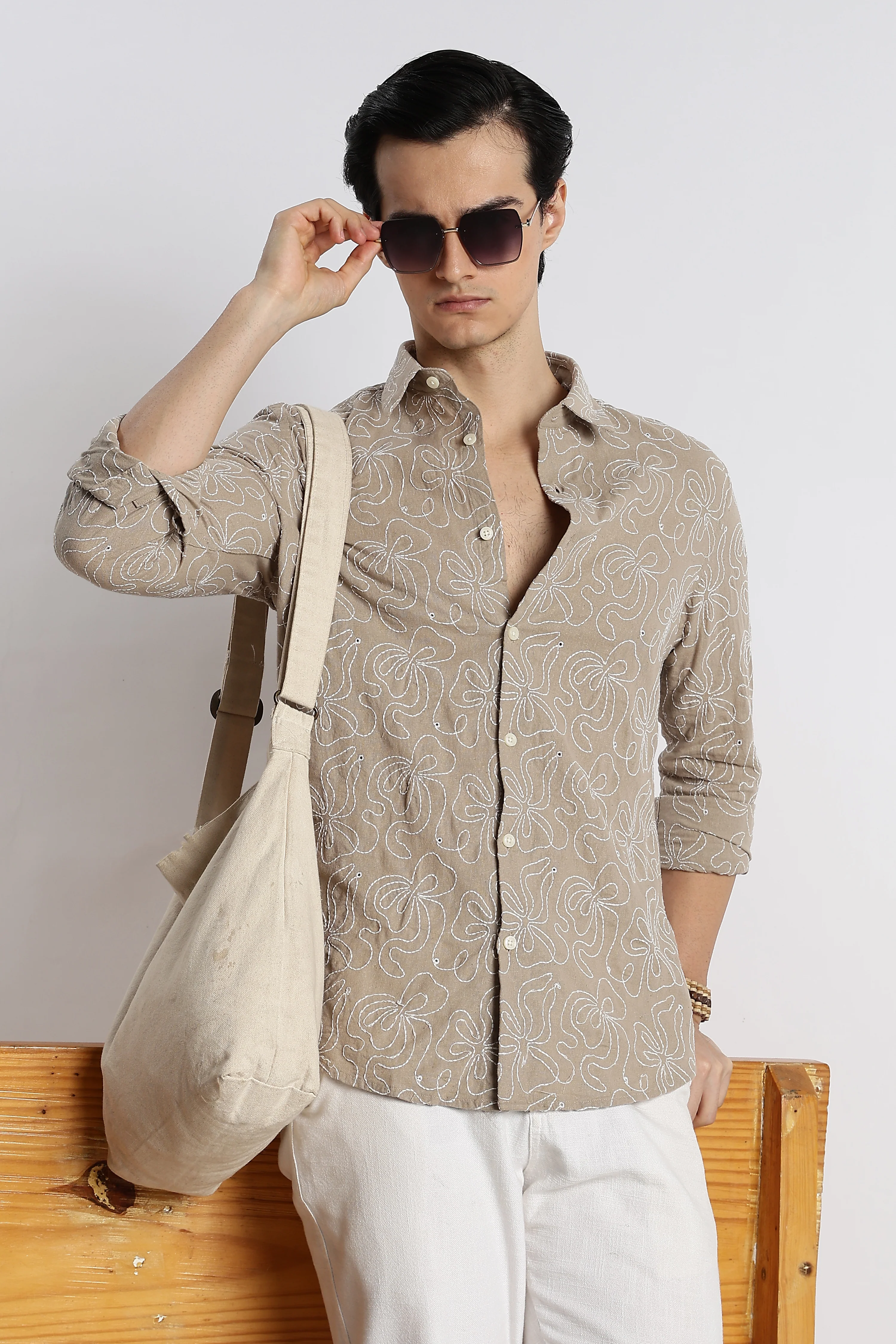 Men Artisanal Embroidered Cotton Shirt - Image 10