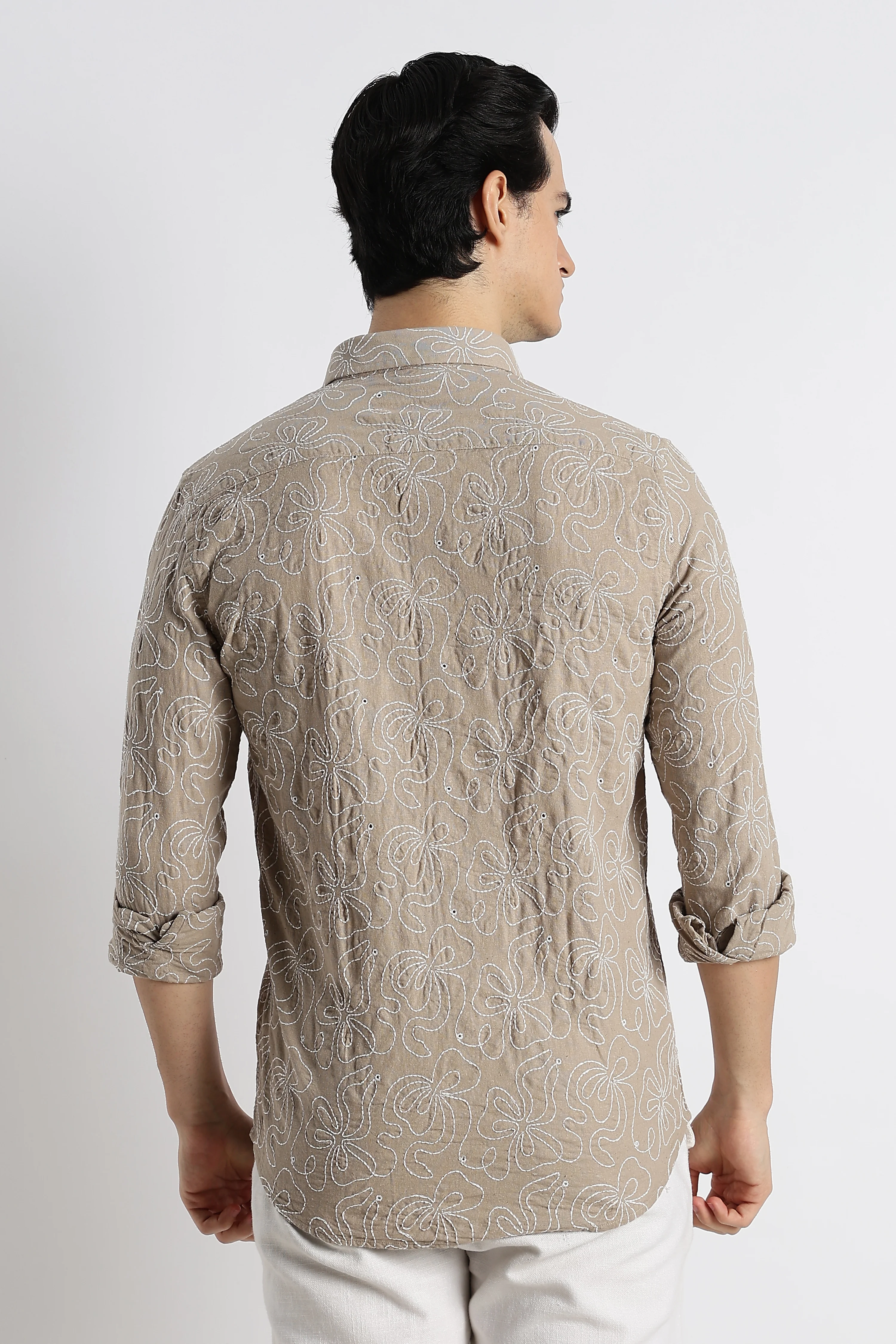 Men Artisanal Embroidered Cotton Shirt - Image 2
