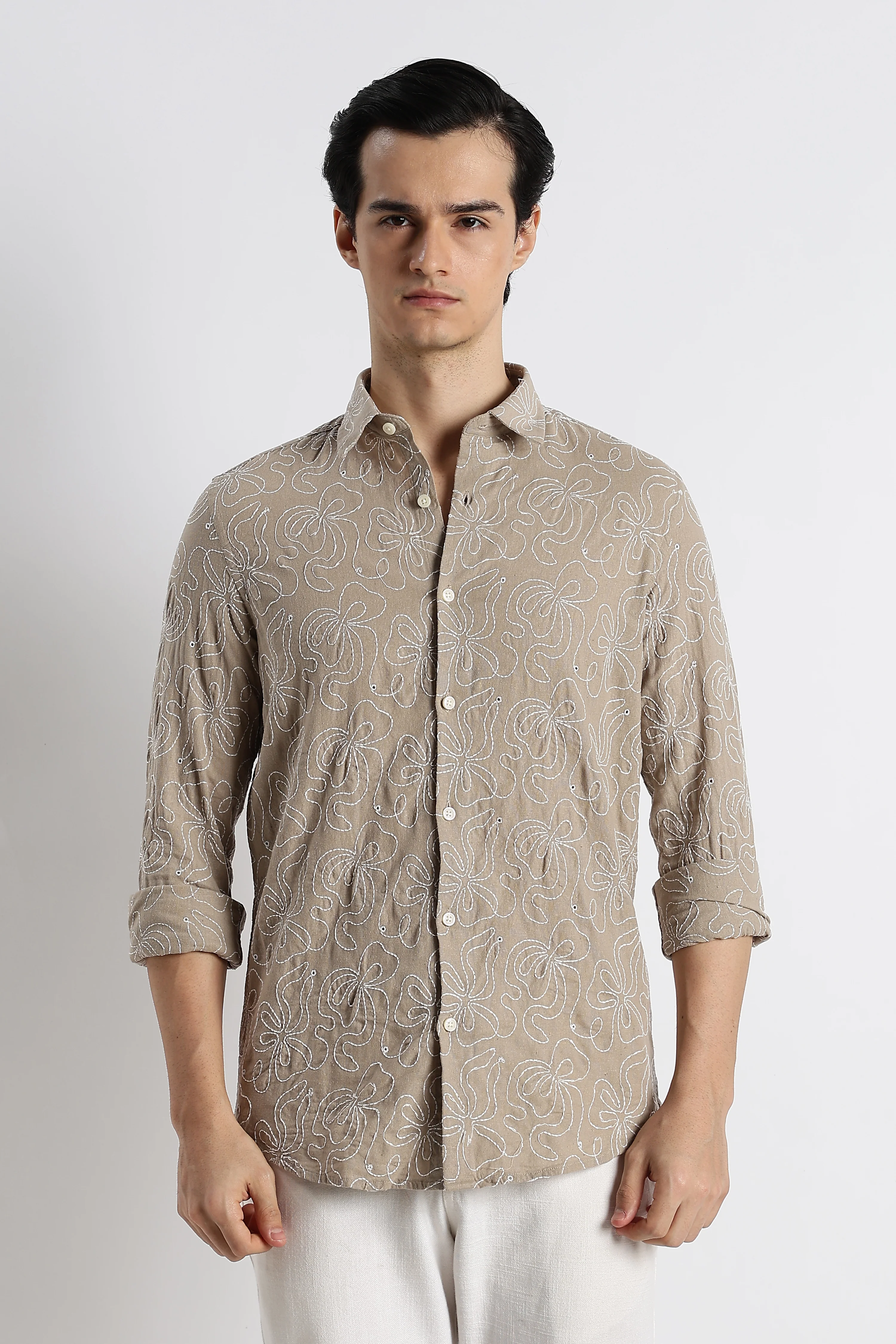 Men Artisanal Embroidered Cotton Shirt - Image 3